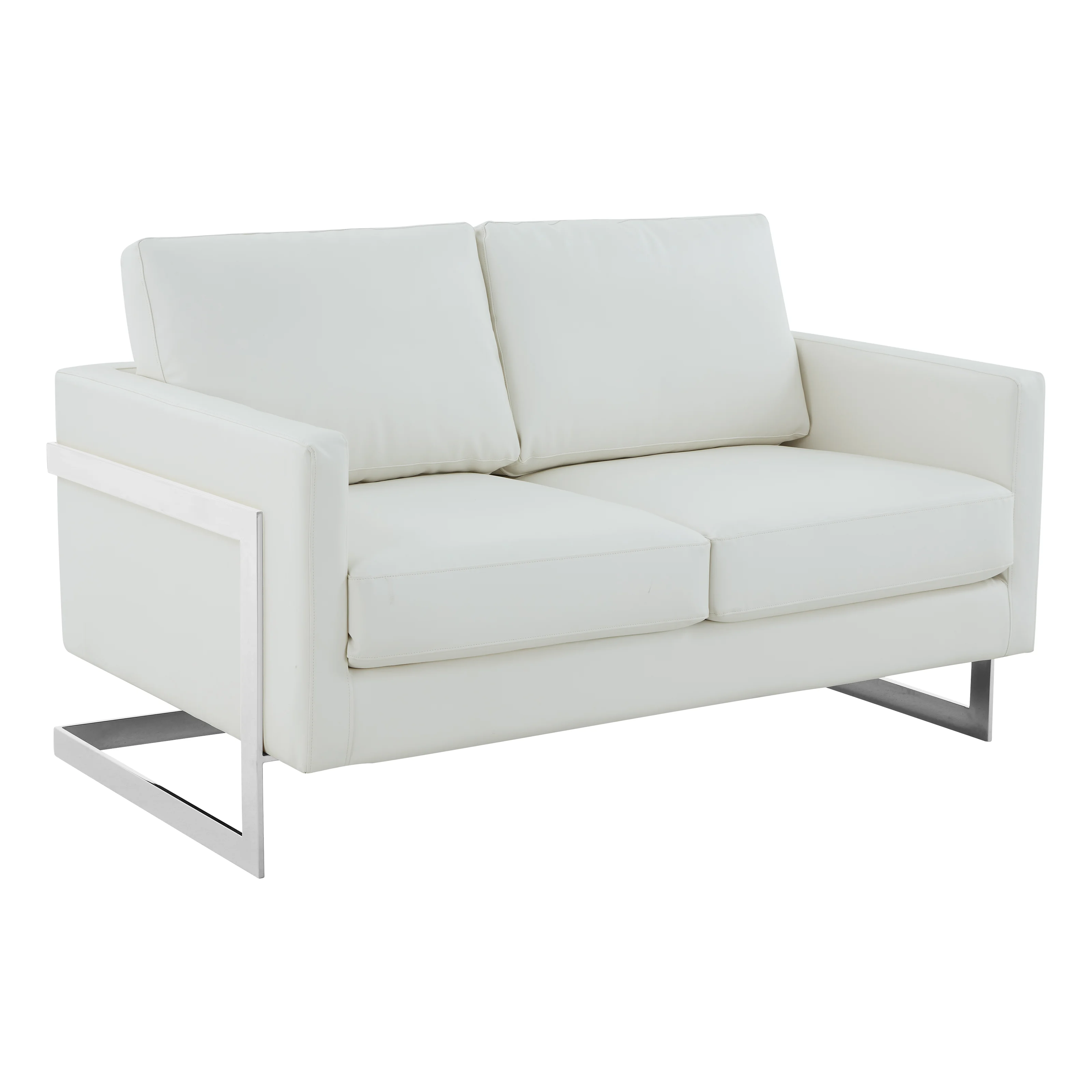 Lincoln White Leather Loveseat With Chromed Frame
