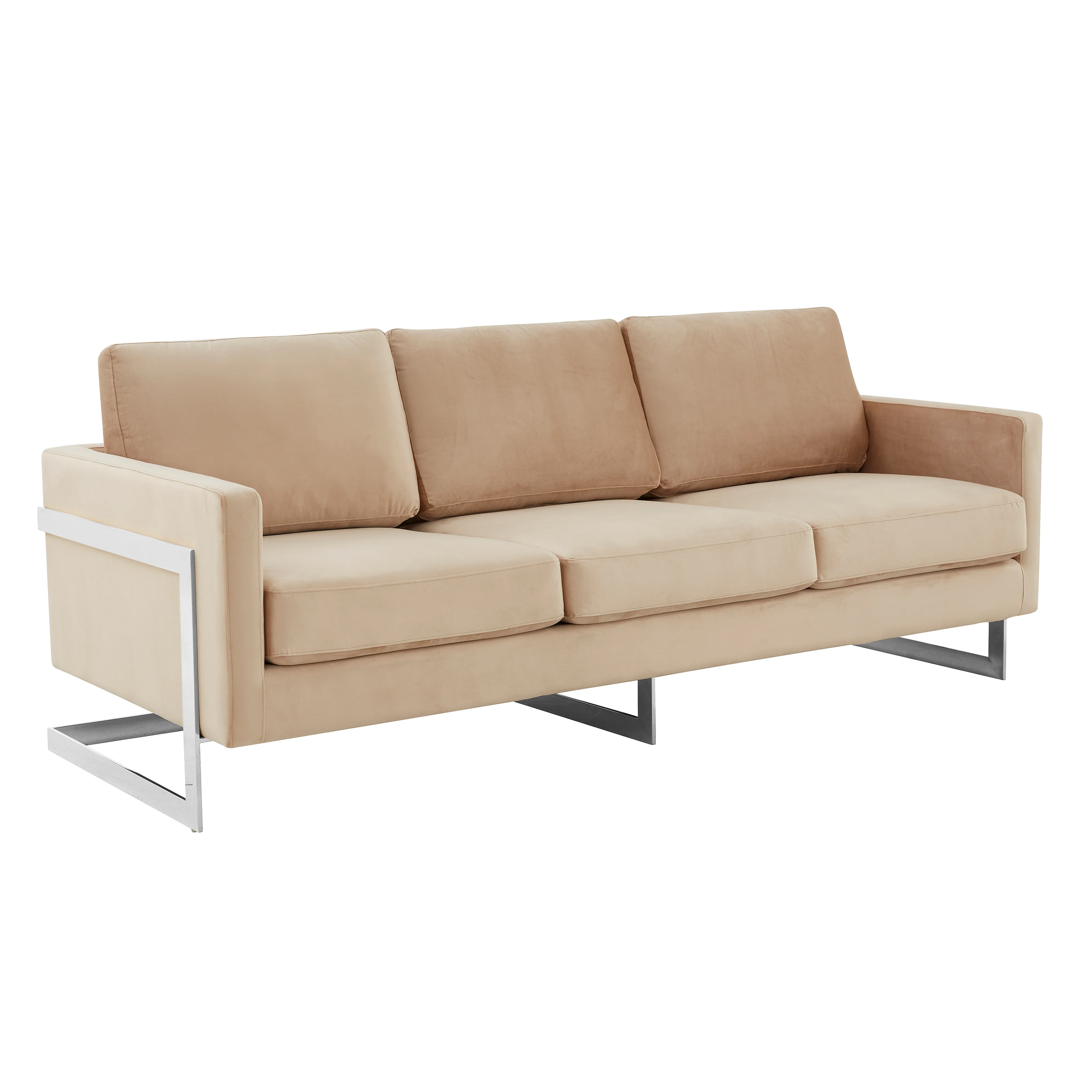 Lincoln Beige Velvet Sofa With Chromed Frame