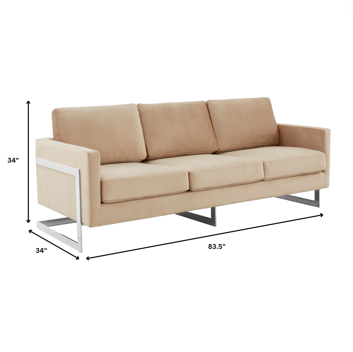 Lincoln Beige Velvet Sofa With Chromed Frame