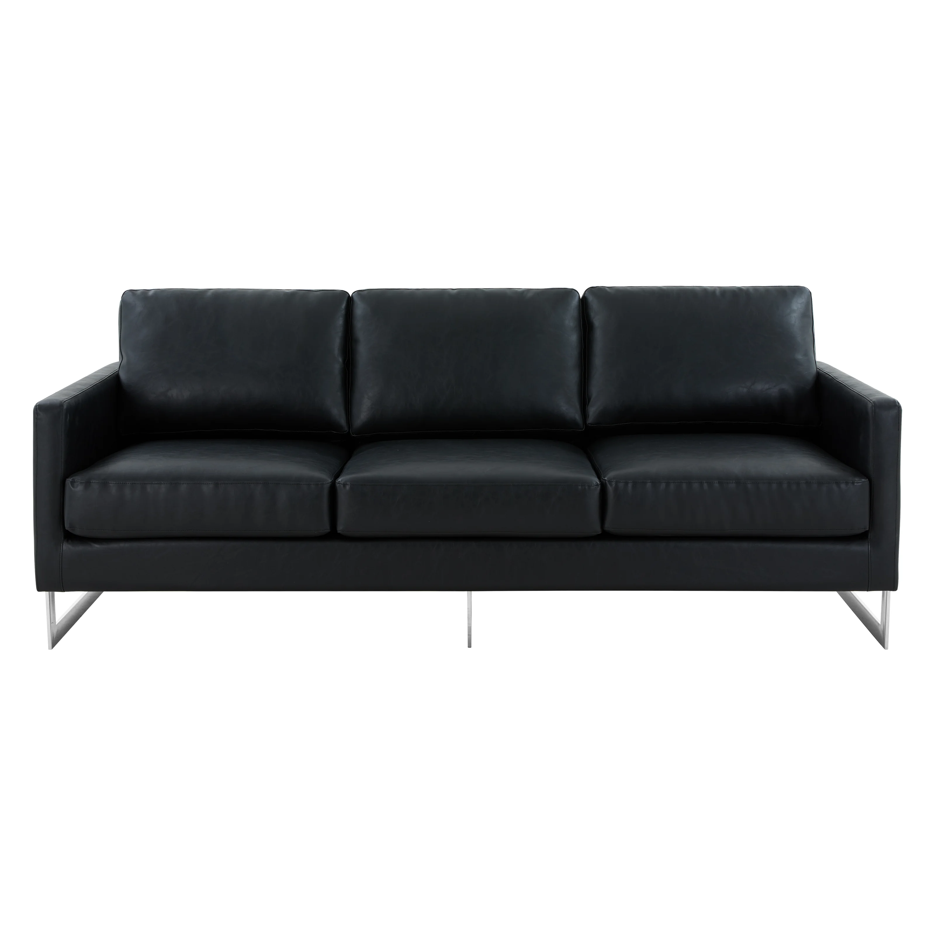 Lincoln Black Leather Sofa With Chromed Frame