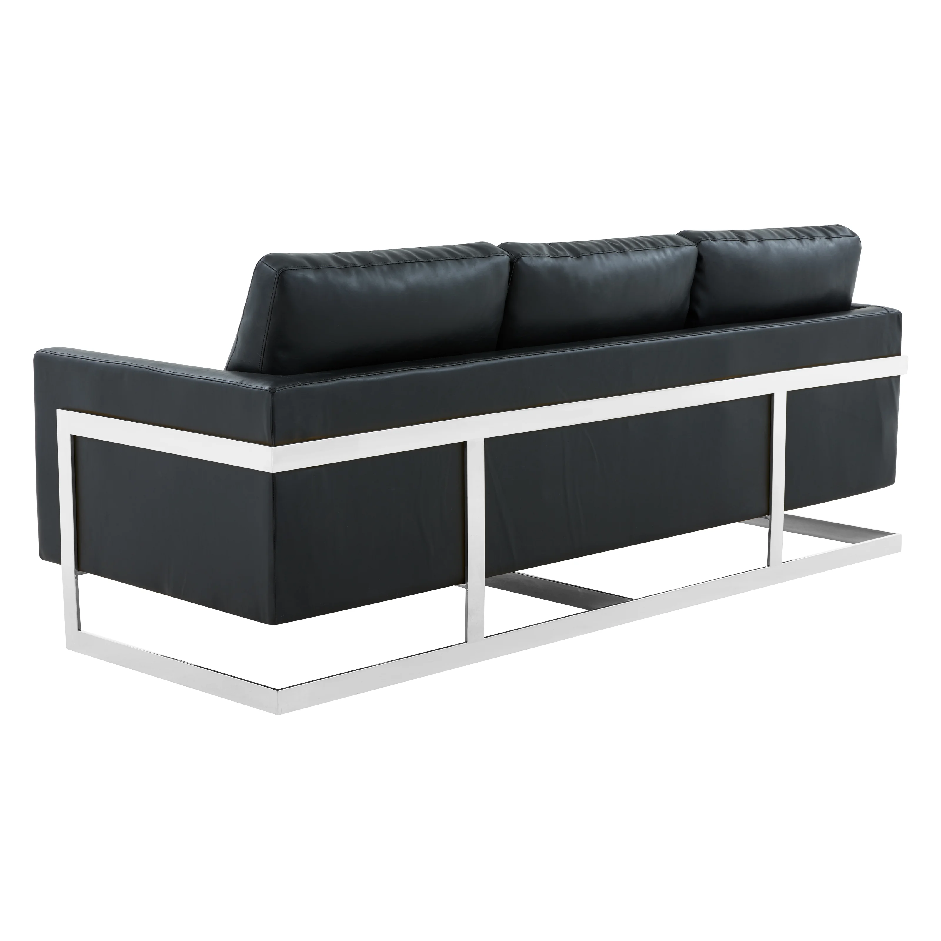Lincoln Black Leather Sofa With Chromed Frame