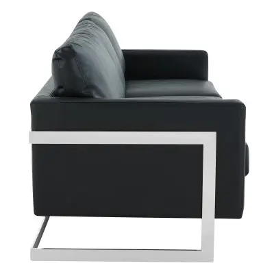 Lincoln Black Leather Sofa With Chromed Frame
