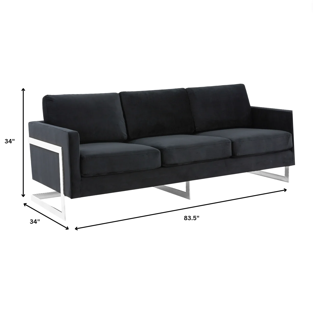 Lincoln Black Velvet Sofa With Chromed Frame