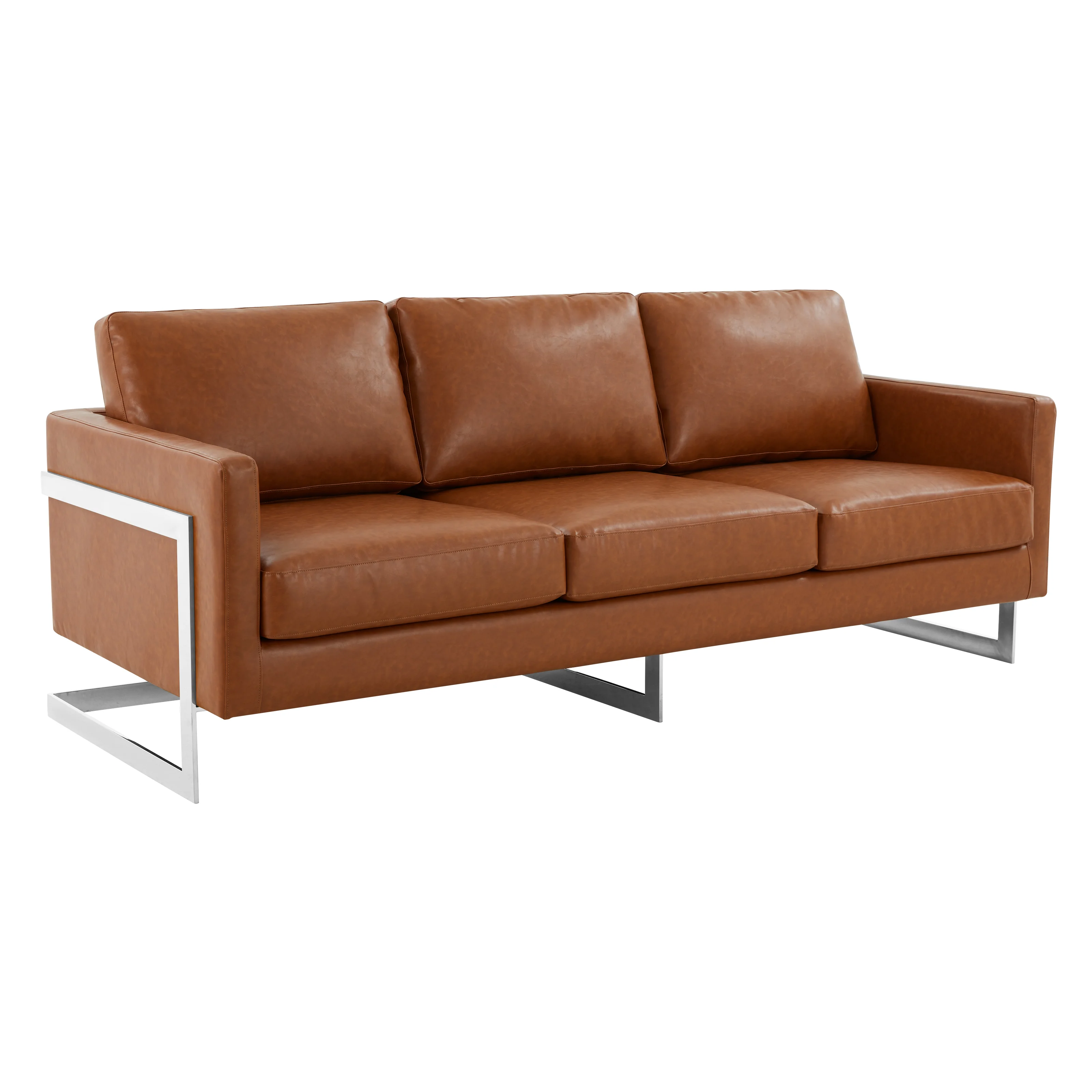 Lincoln Brown Leather Sofa With Chromed Frame