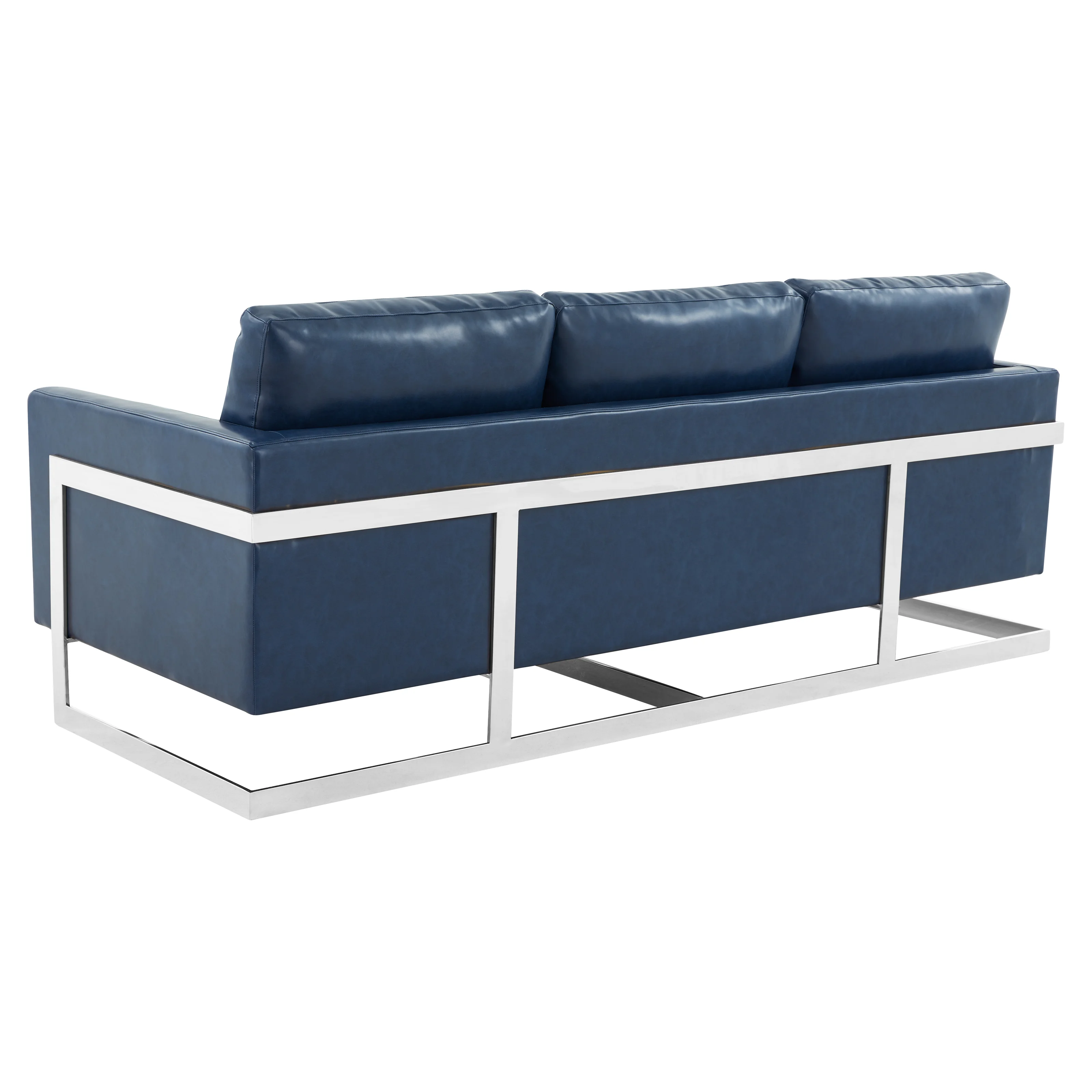 Lincoln Blue Leather Sofa With Chromed Frame