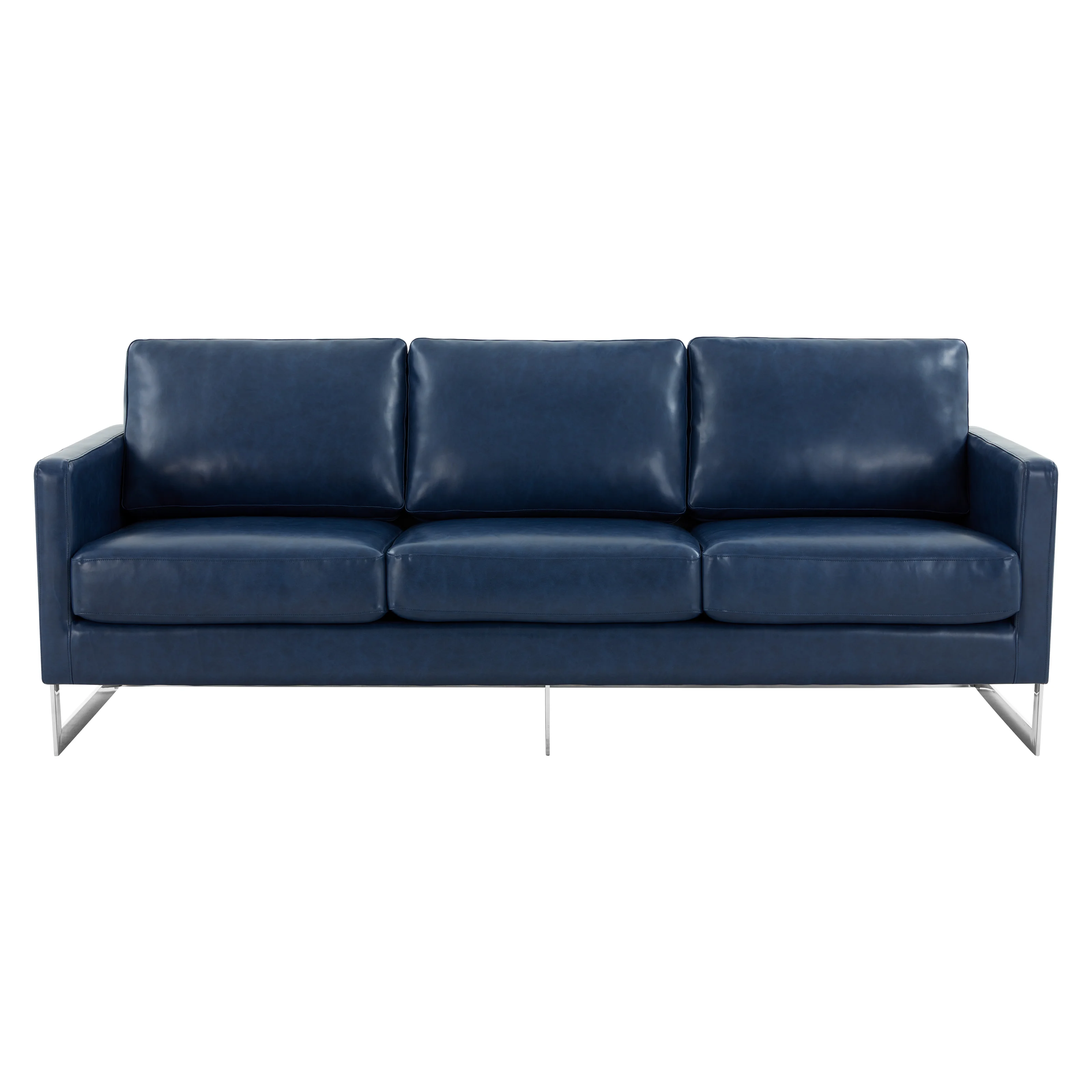 Lincoln Blue Leather Sofa With Chromed Frame