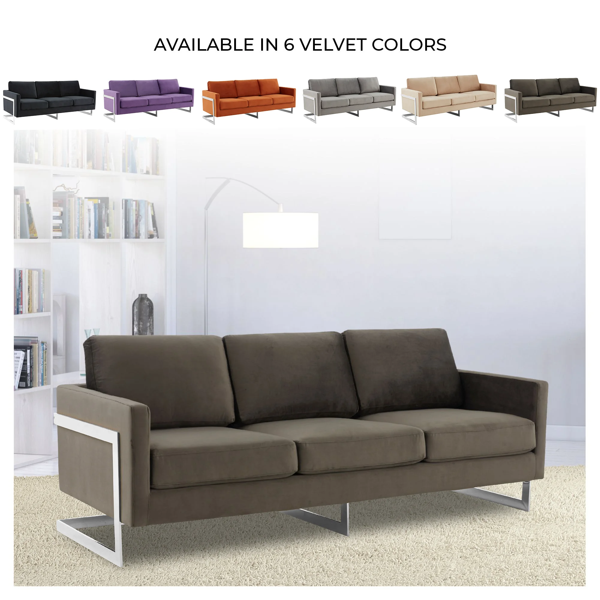 Lincoln Dark Grey Velvet Sofa With Chromed Frame