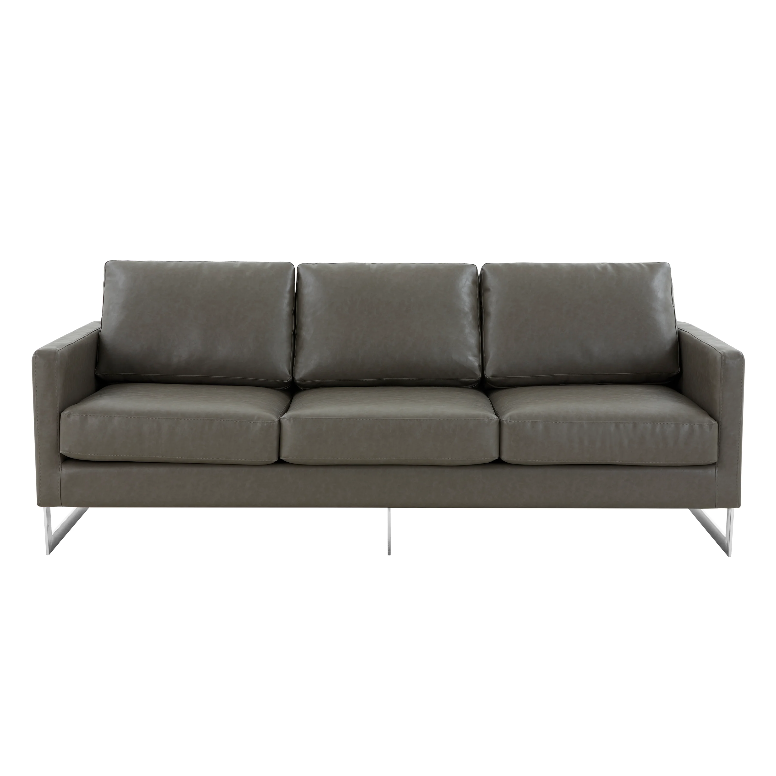 Lincoln Grey Leather Sofa With Chromed Frame