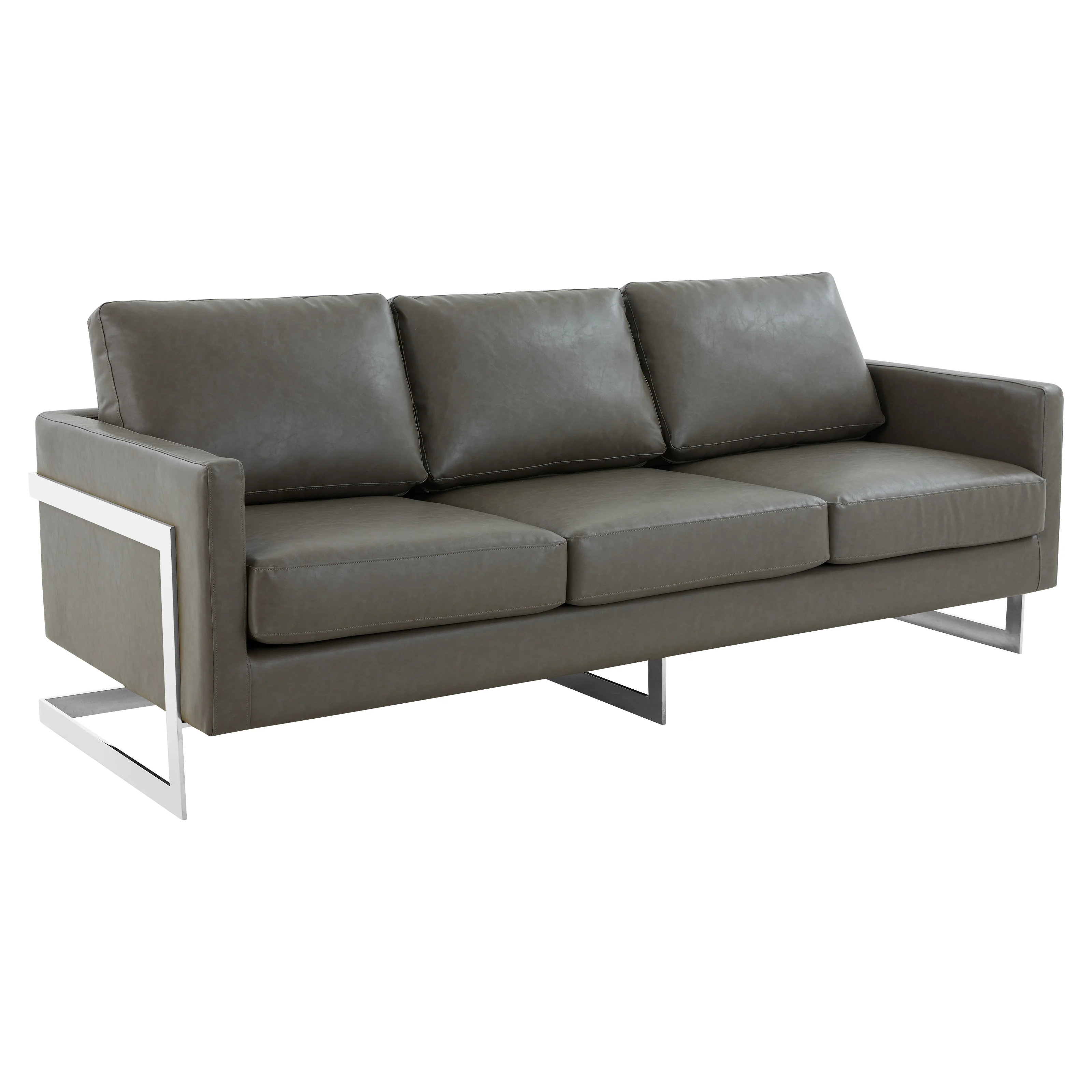 Lincoln Grey Leather Sofa With Chromed Frame