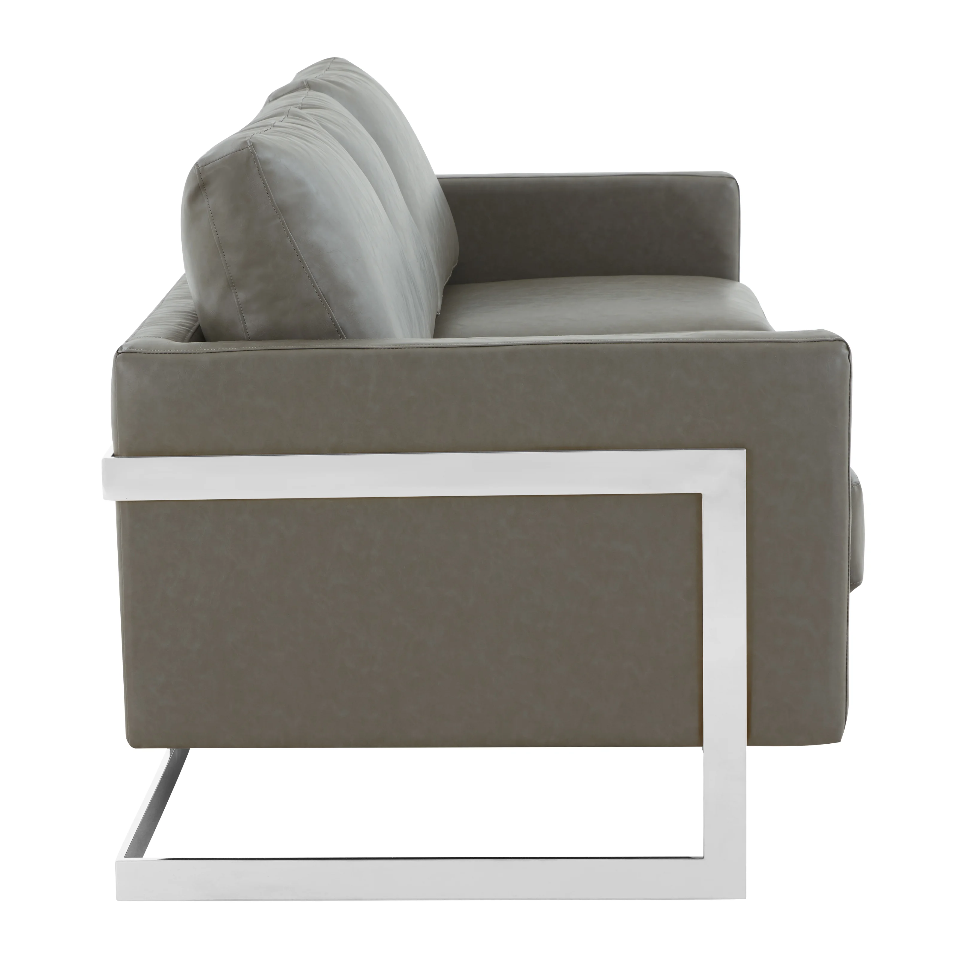 Lincoln Grey Leather Sofa With Chromed Frame