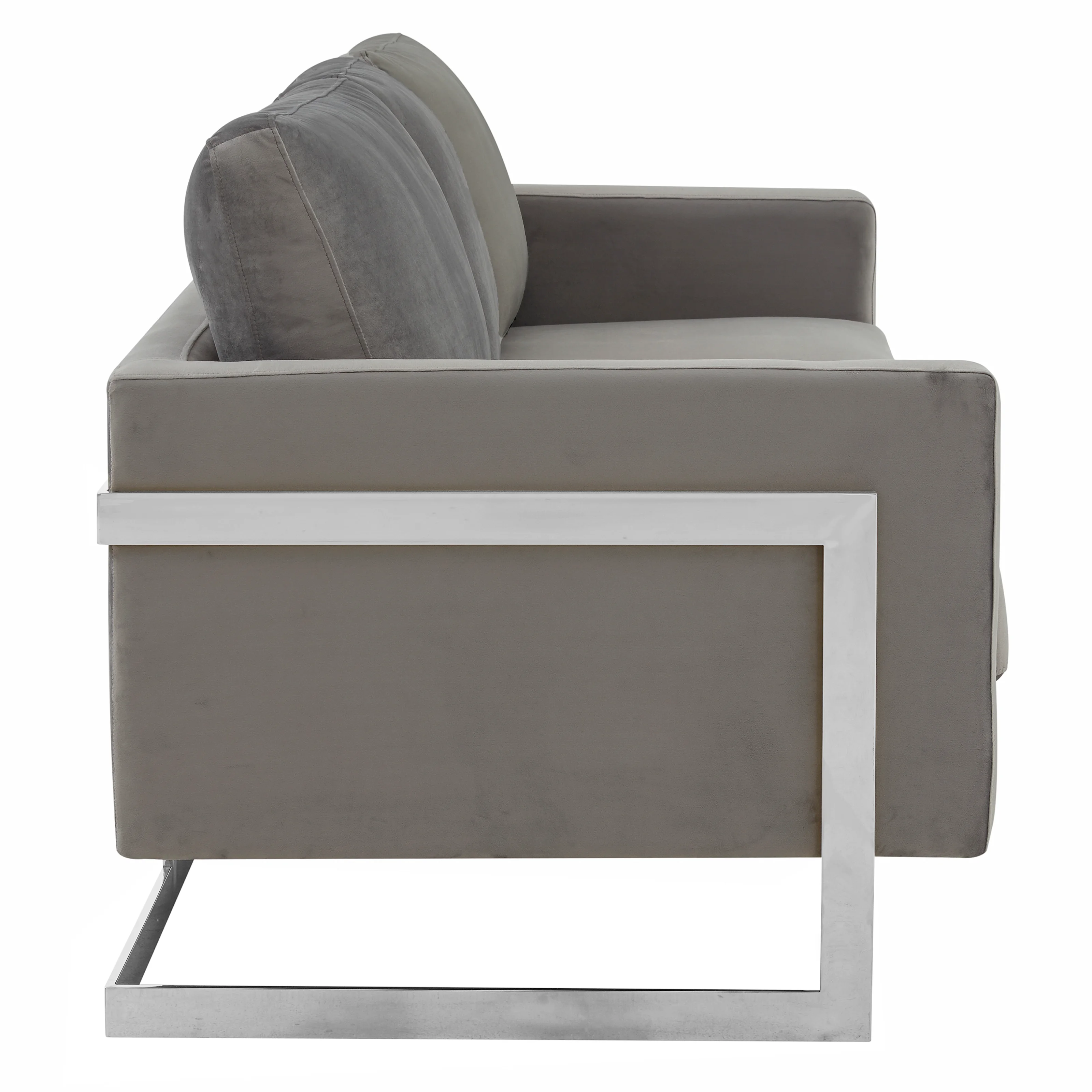 Lincoln Light Grey Velvet Sofa With Chromed Frame
