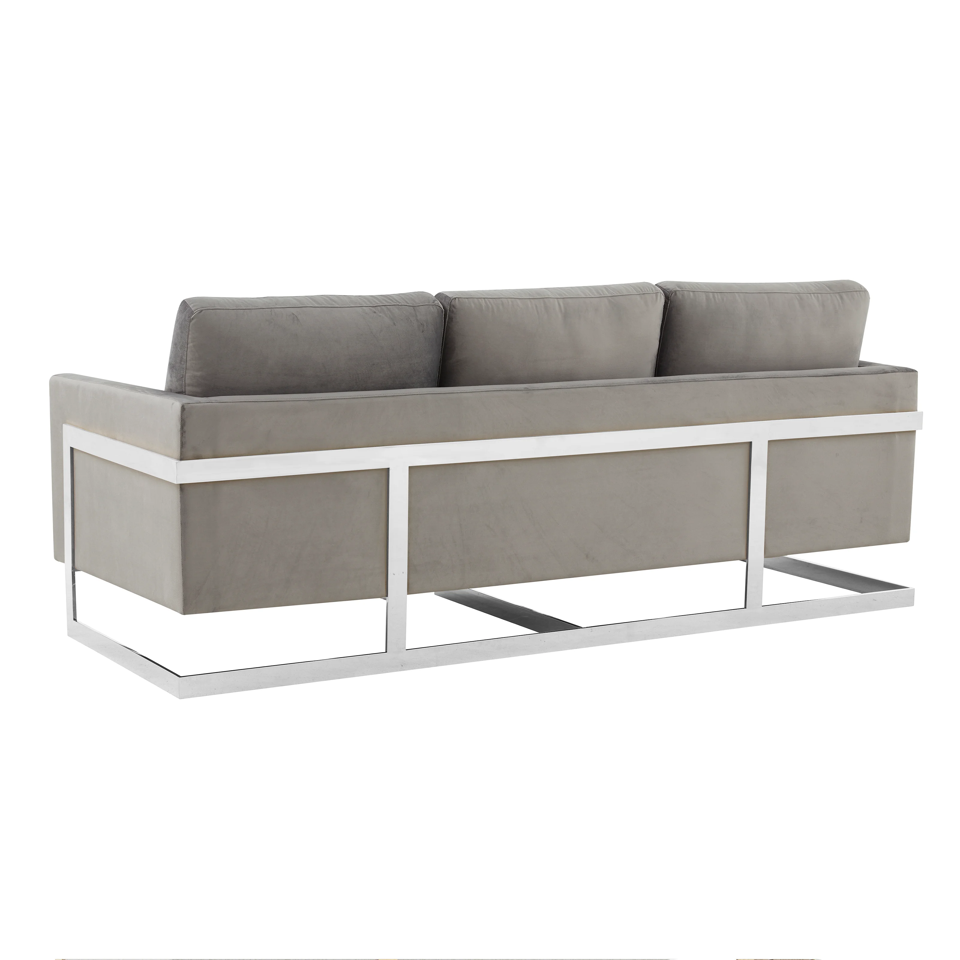 Lincoln Light Grey Velvet Sofa With Chromed Frame