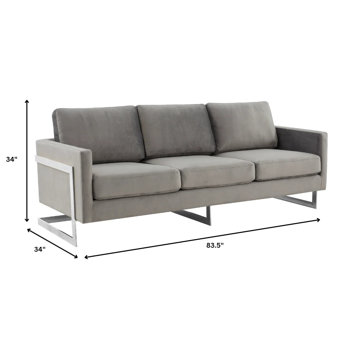 Lincoln Light Grey Velvet Sofa With Chromed Frame
