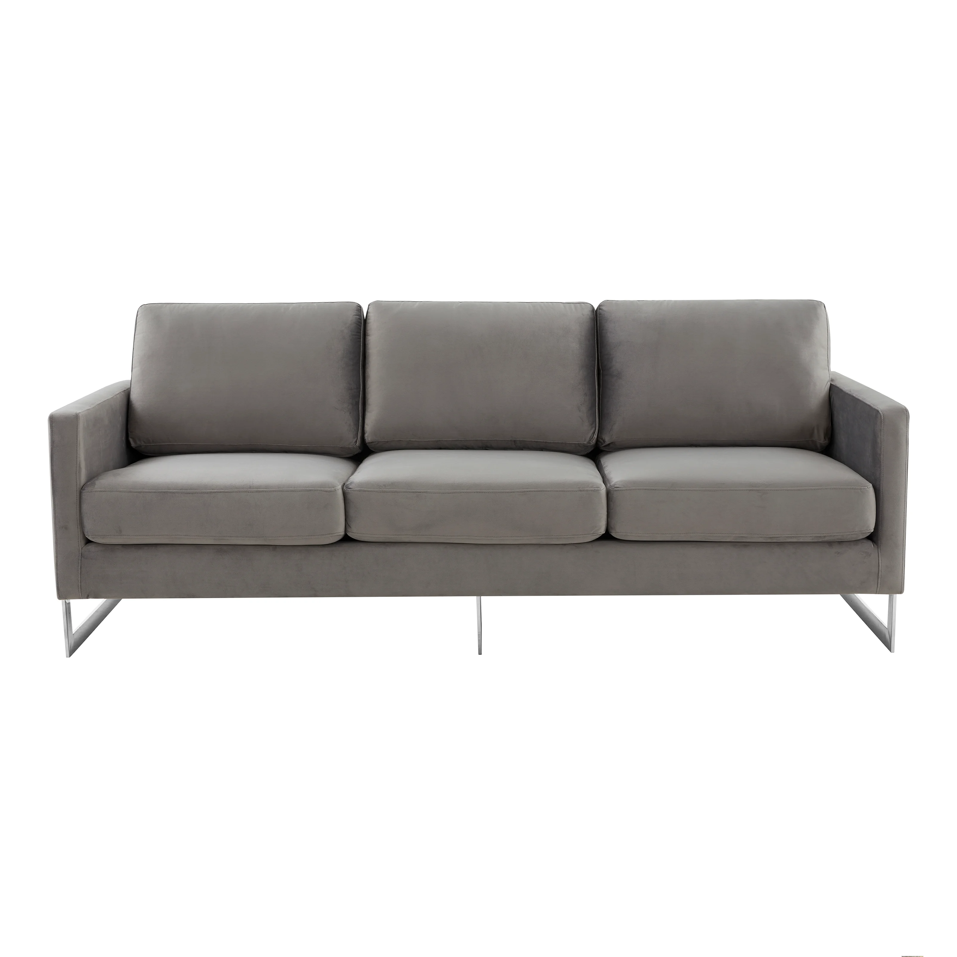 Lincoln Light Grey Velvet Sofa With Chromed Frame