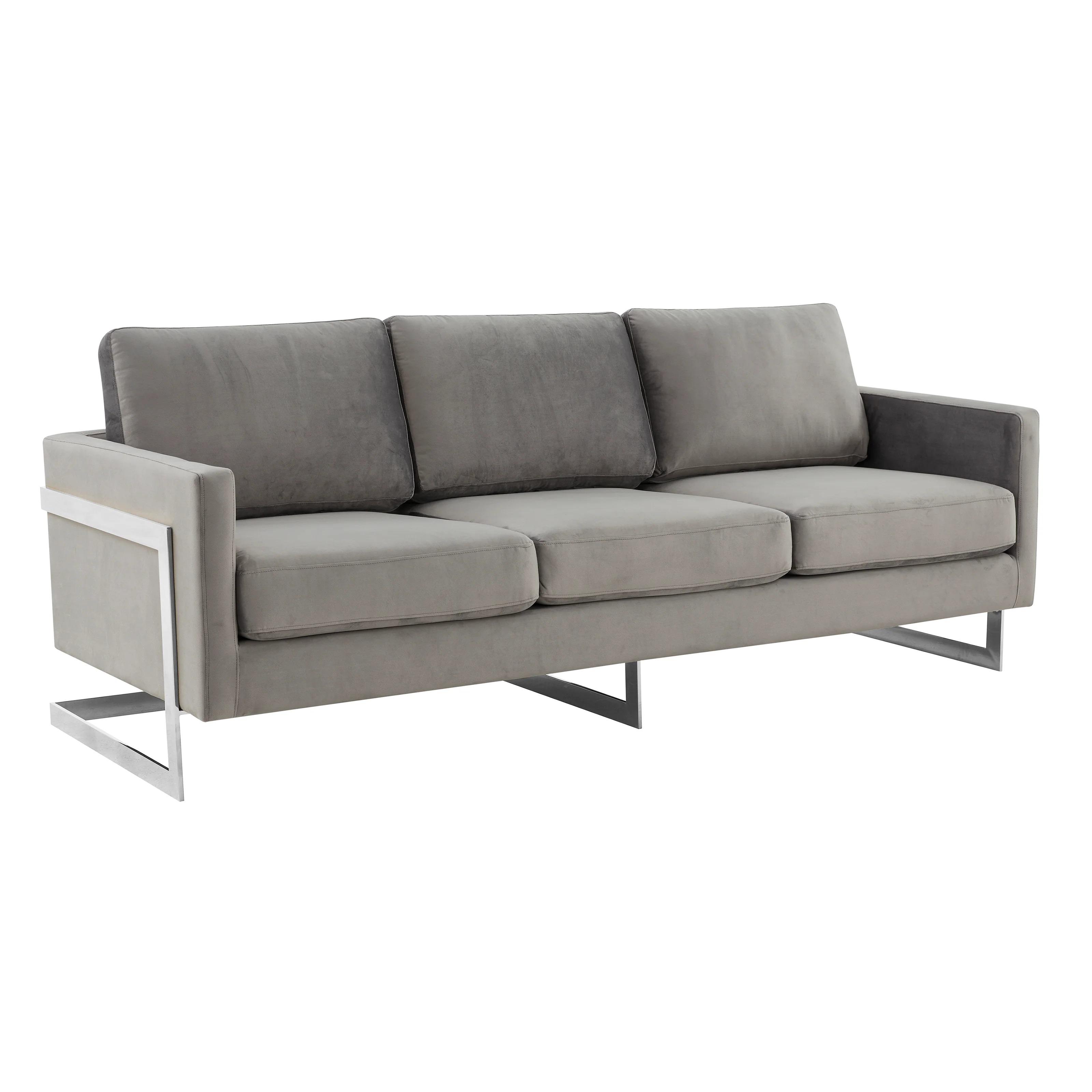 Lincoln Light Grey Velvet Sofa With Chromed Frame