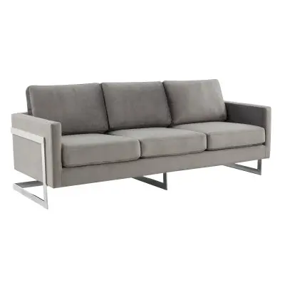 Lincoln Light Grey Velvet Sofa With Chromed Frame