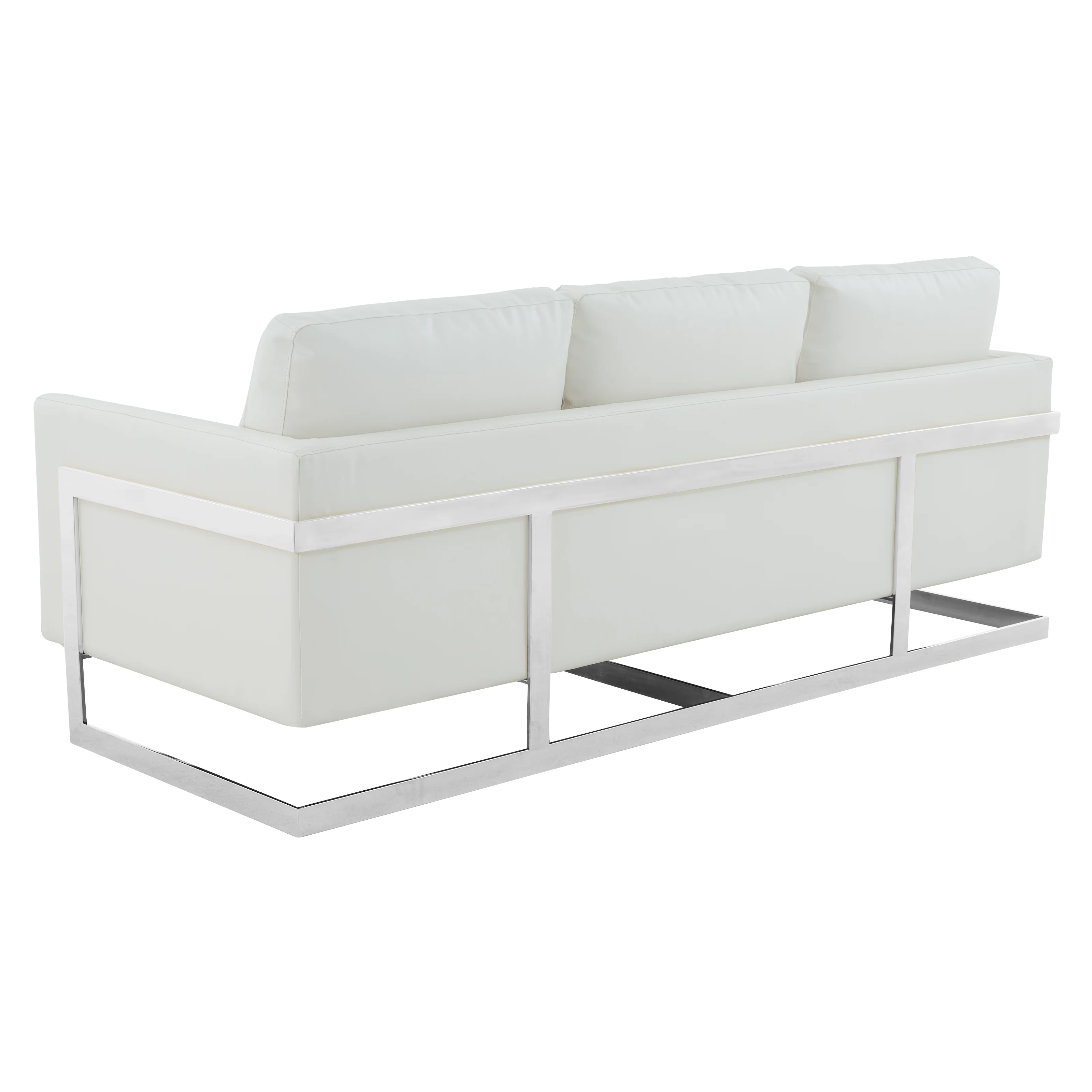 Lincoln White Leather Sofa With Chromed Frame