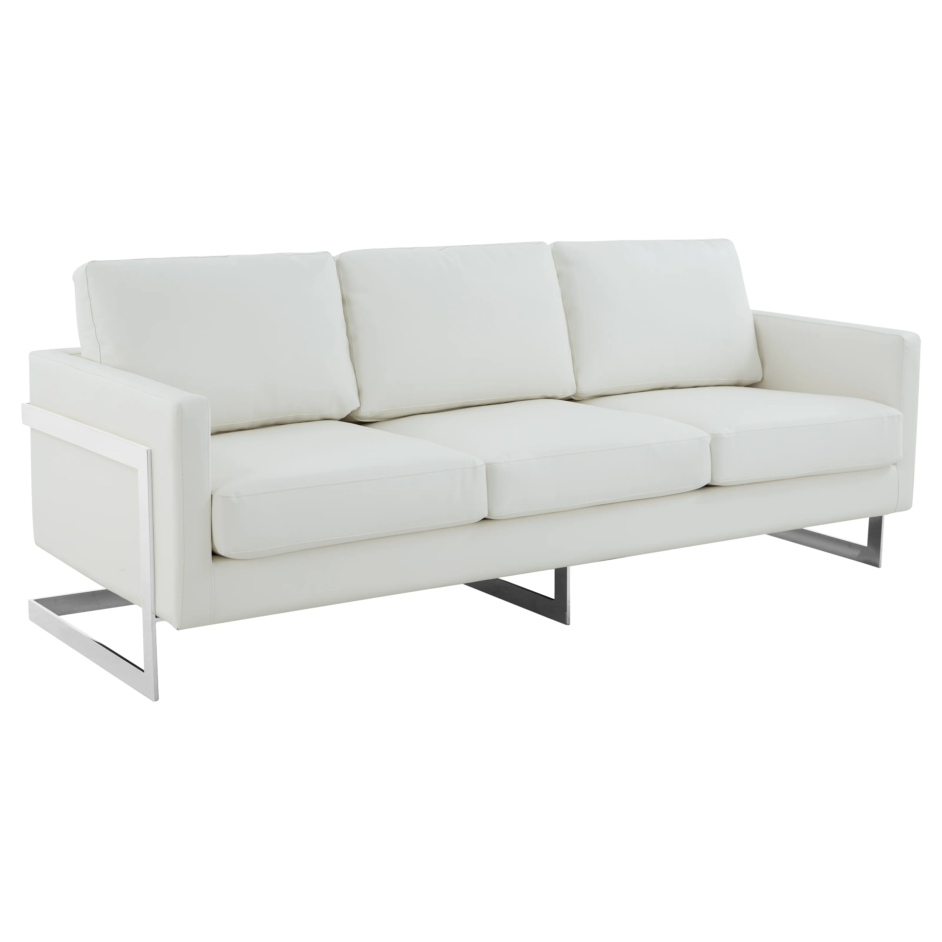 Lincoln White Leather Sofa With Chromed Frame