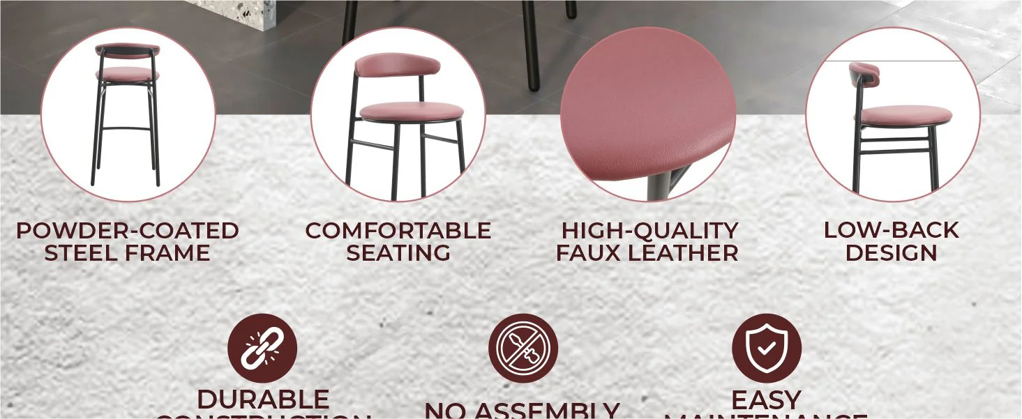 Lume Collection Modern Bar Stool in Burgundy