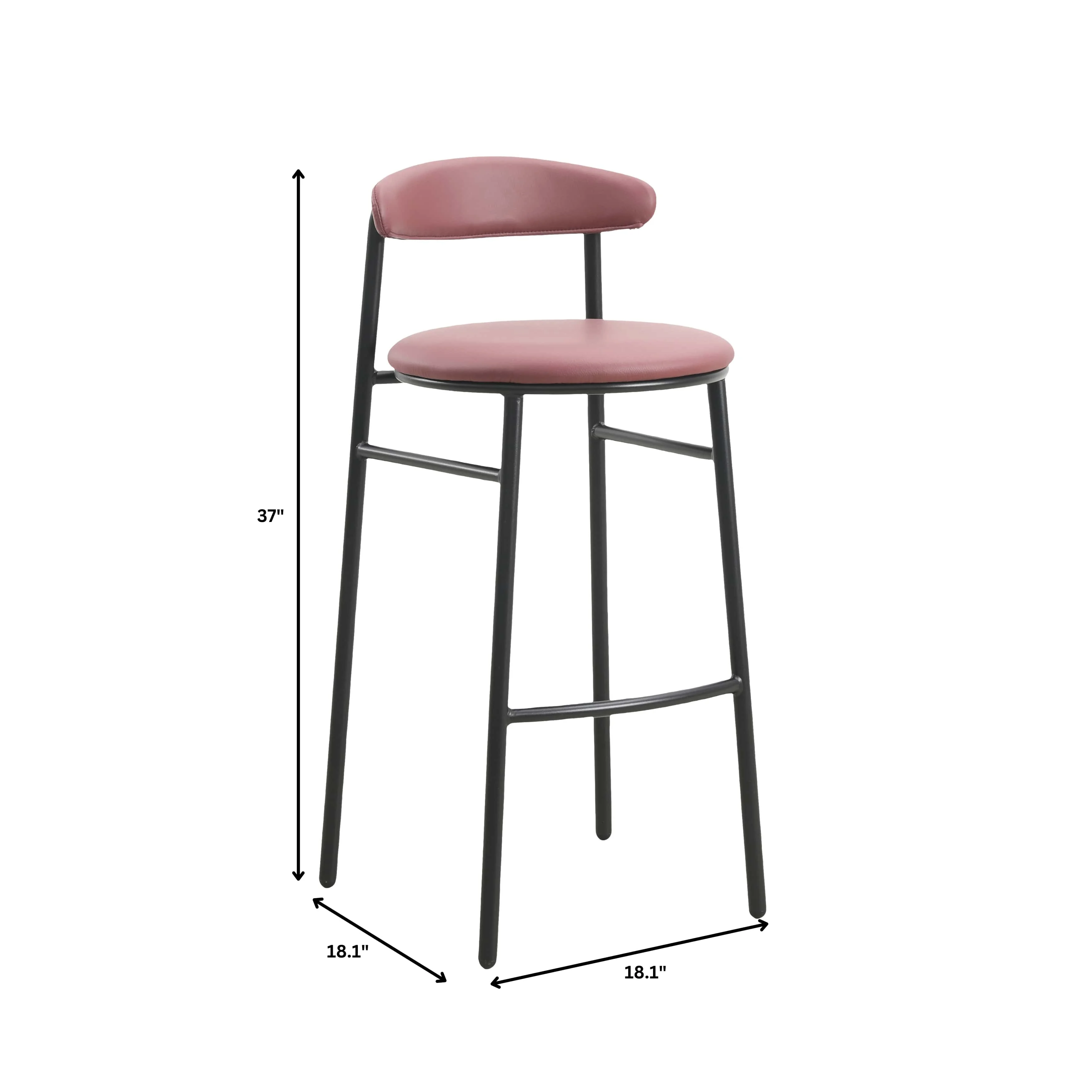 Lume Collection Modern Bar Stool in Burgundy Set of 2