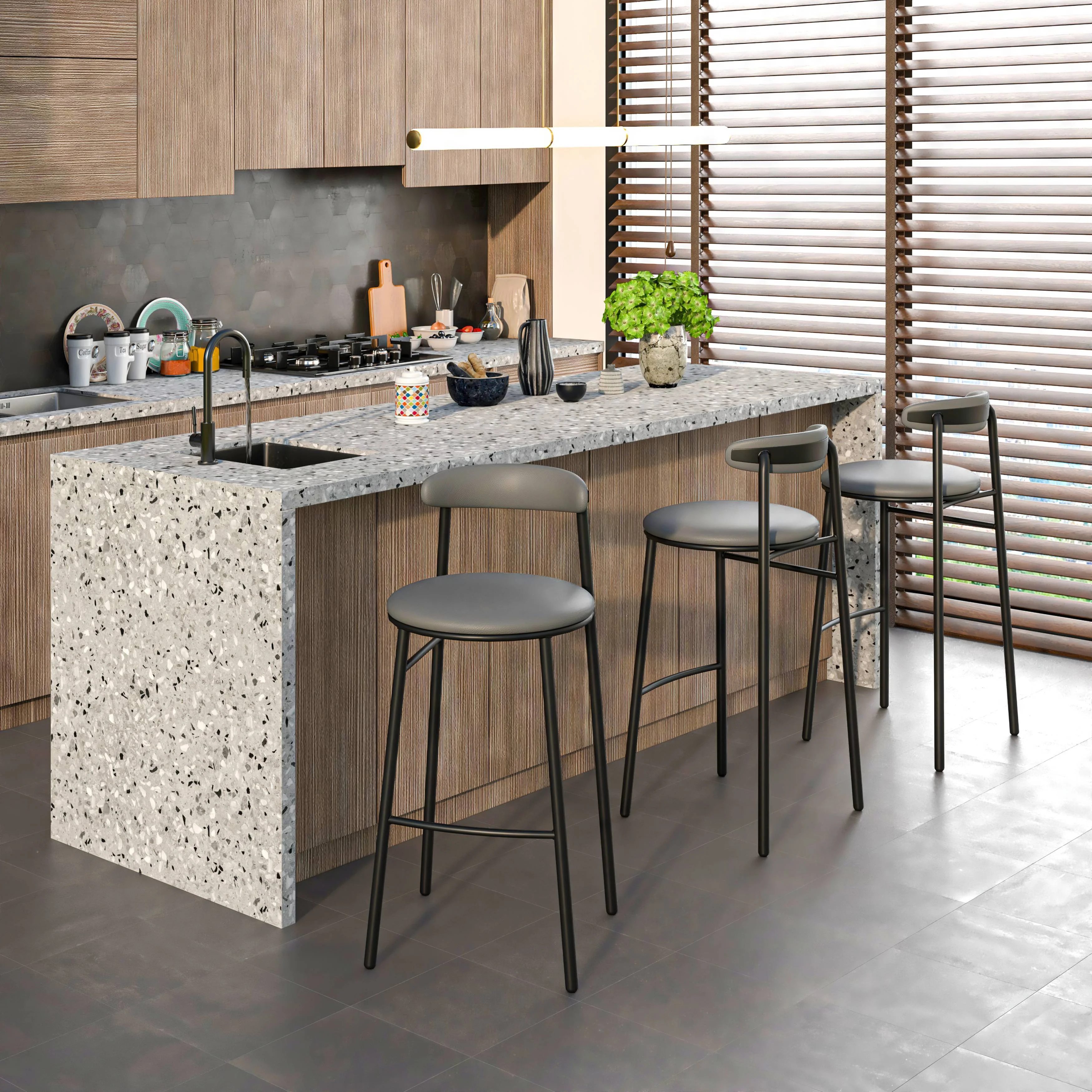 Lume Collection Modern Bar Stool in Charcoal Set of 2