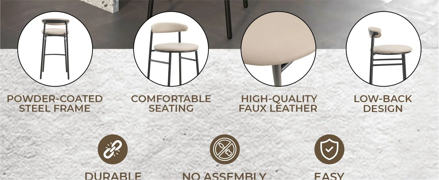 Lume Collection Modern Bar Stool in Dark Taupe