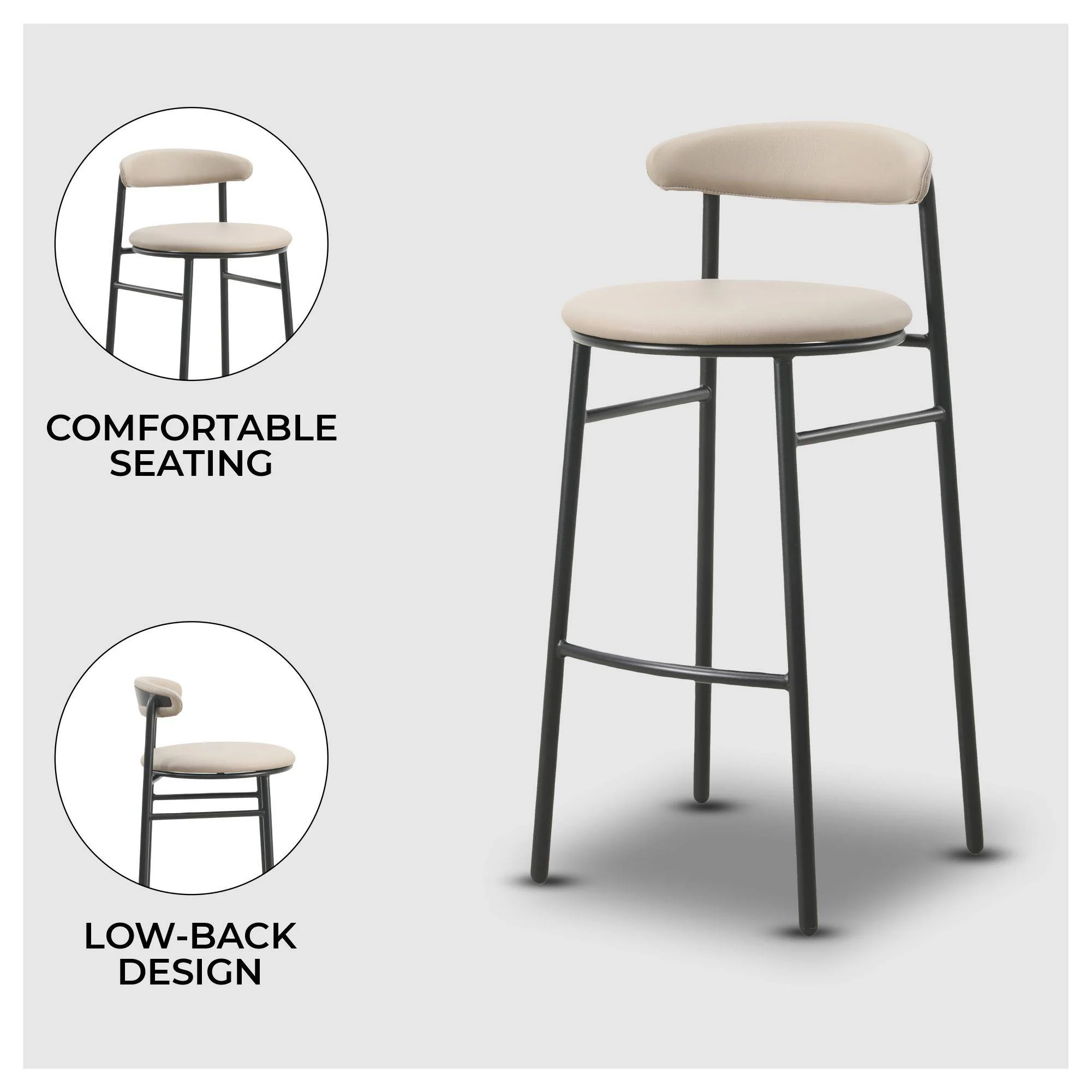 Lume Collection Modern Bar Stool in Dark Taupe Set of 2