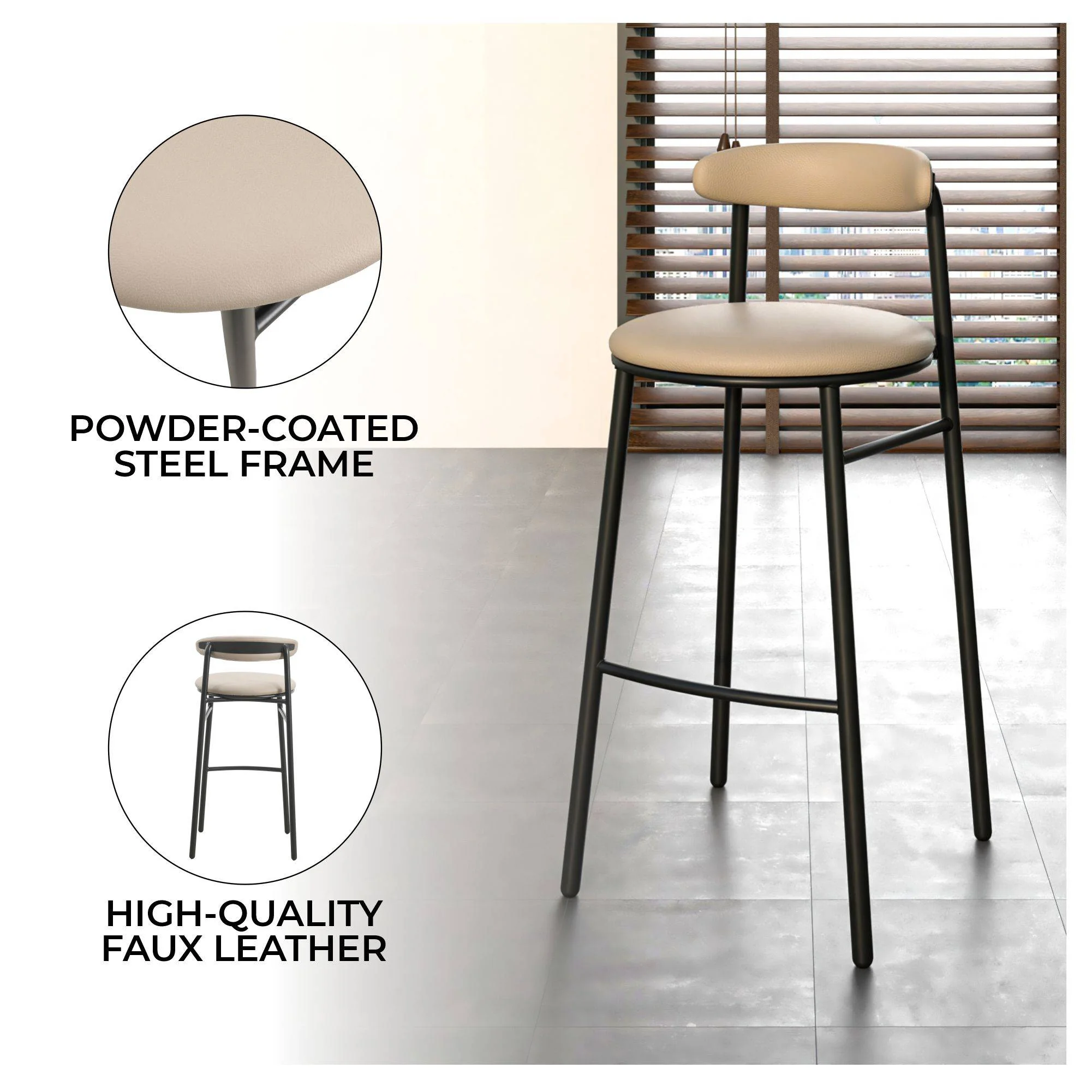 Lume Collection Modern Bar Stool in Dark Taupe Set of 2