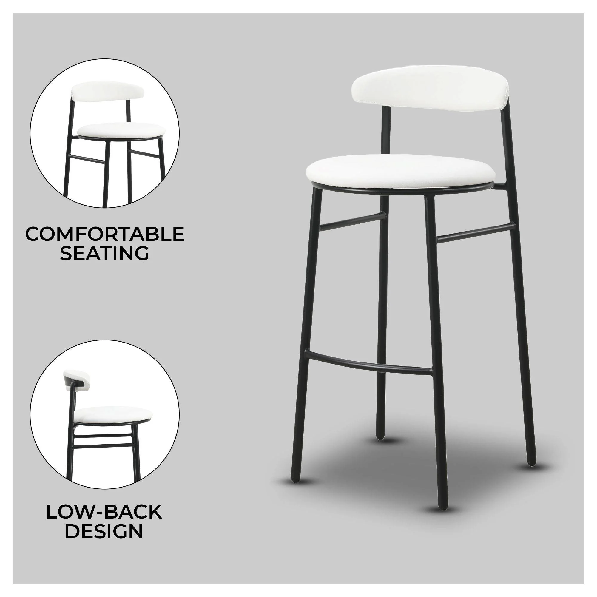 Lume Collection Modern Bar Stool in White Set of 2