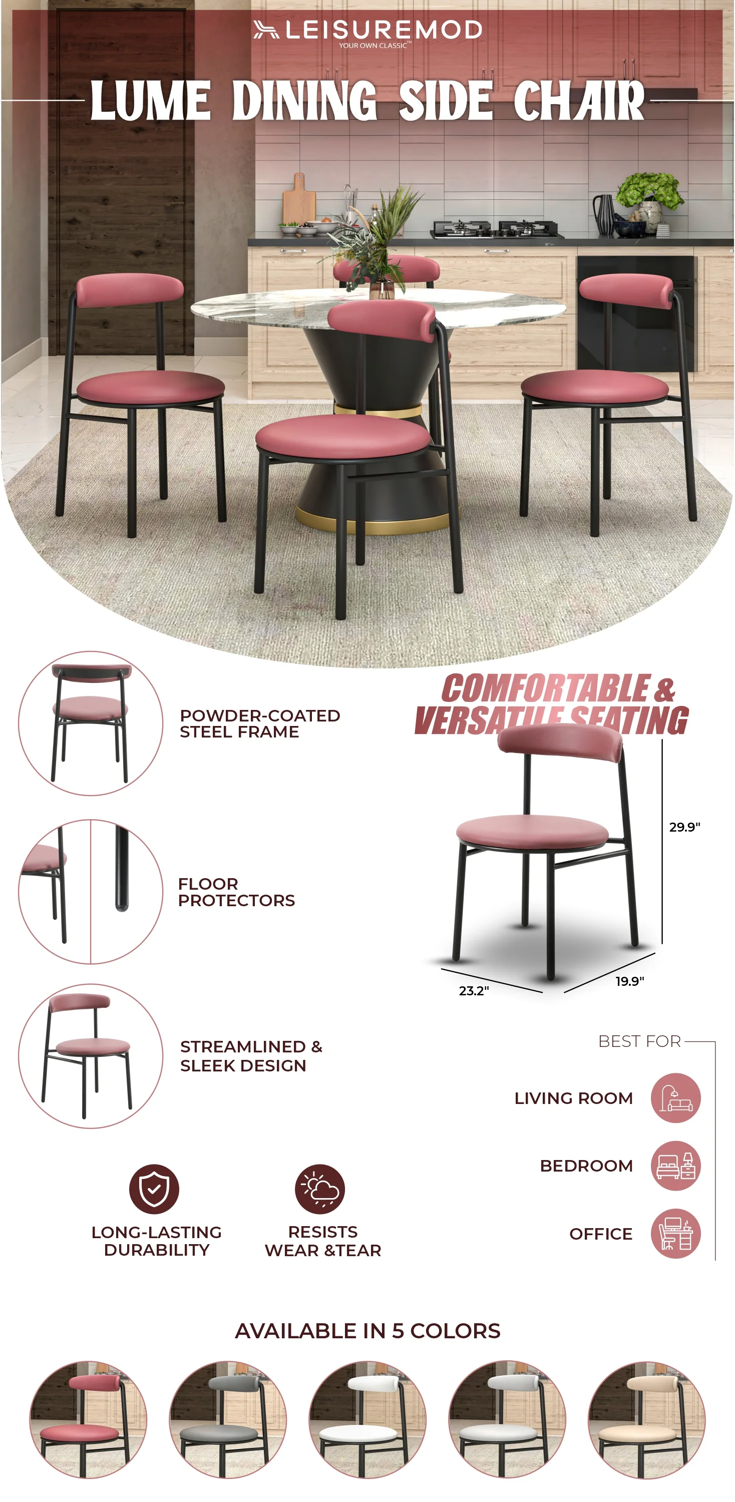 Lume Collection Modern Dining Chair in Burgundy Set of 2