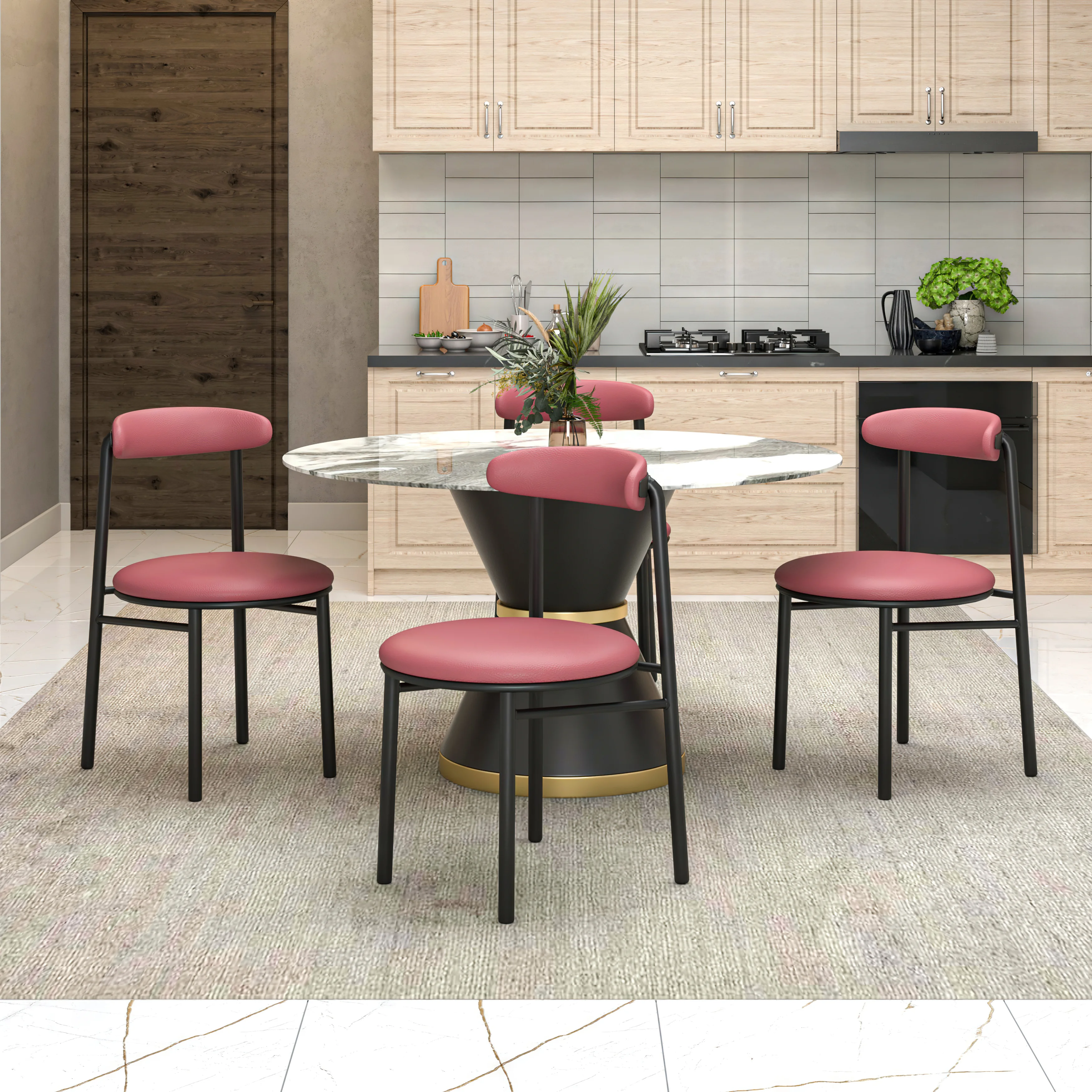Lume Collection Modern Dining Chair in Burgundy Set of 4