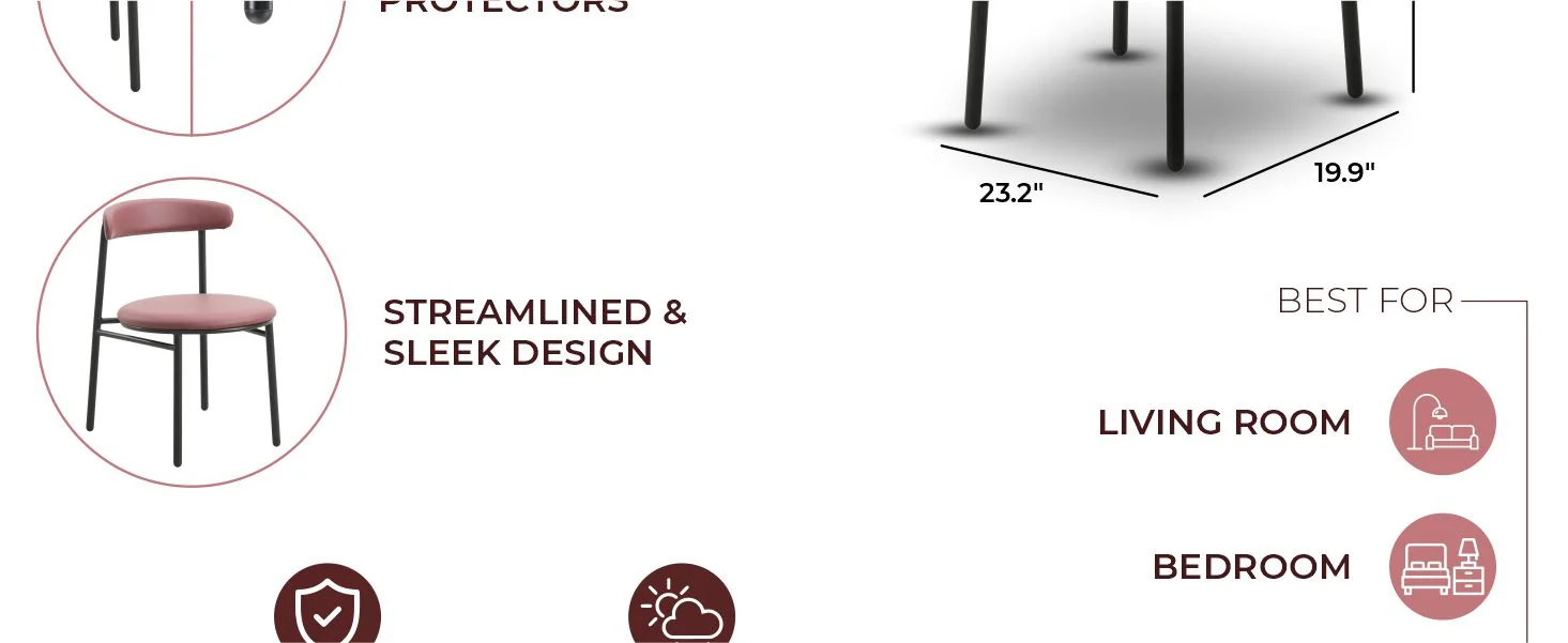 Lume Collection Modern Dining Chair in Burgundy Set of 4