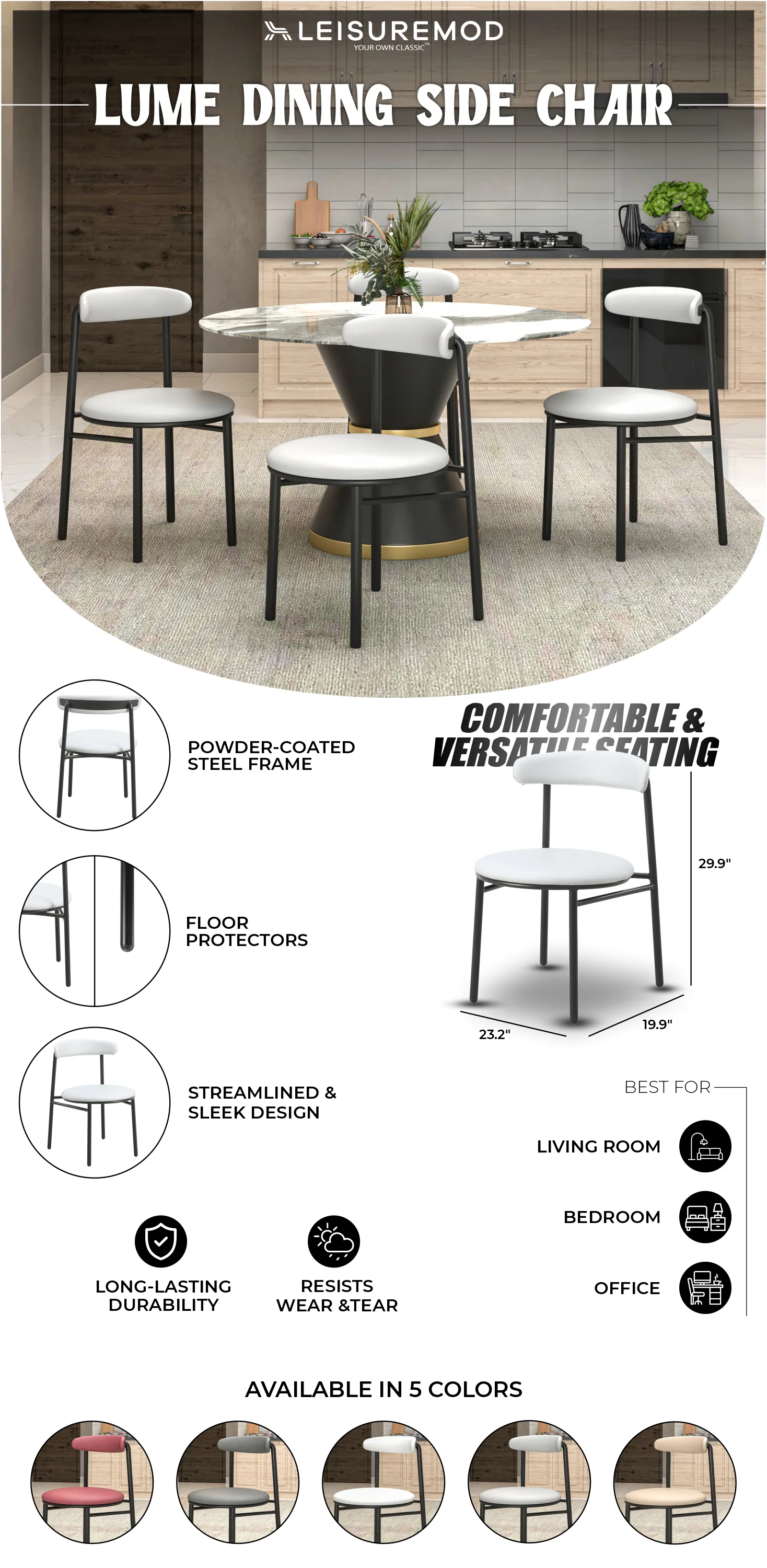 Lume Collection Modern Dining Chair in Grey Set of 4