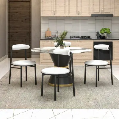 Lume Collection Modern Dining Chair in White Set of 4