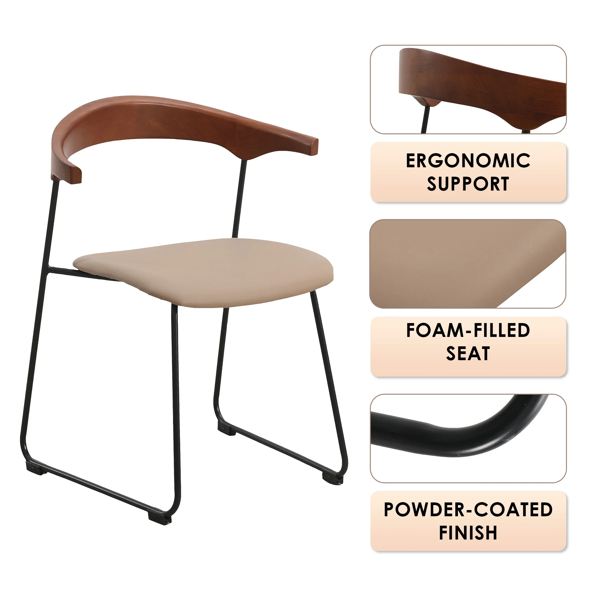 Lyra Collection Modern Chair in Dark Wood back and Taupe Seat