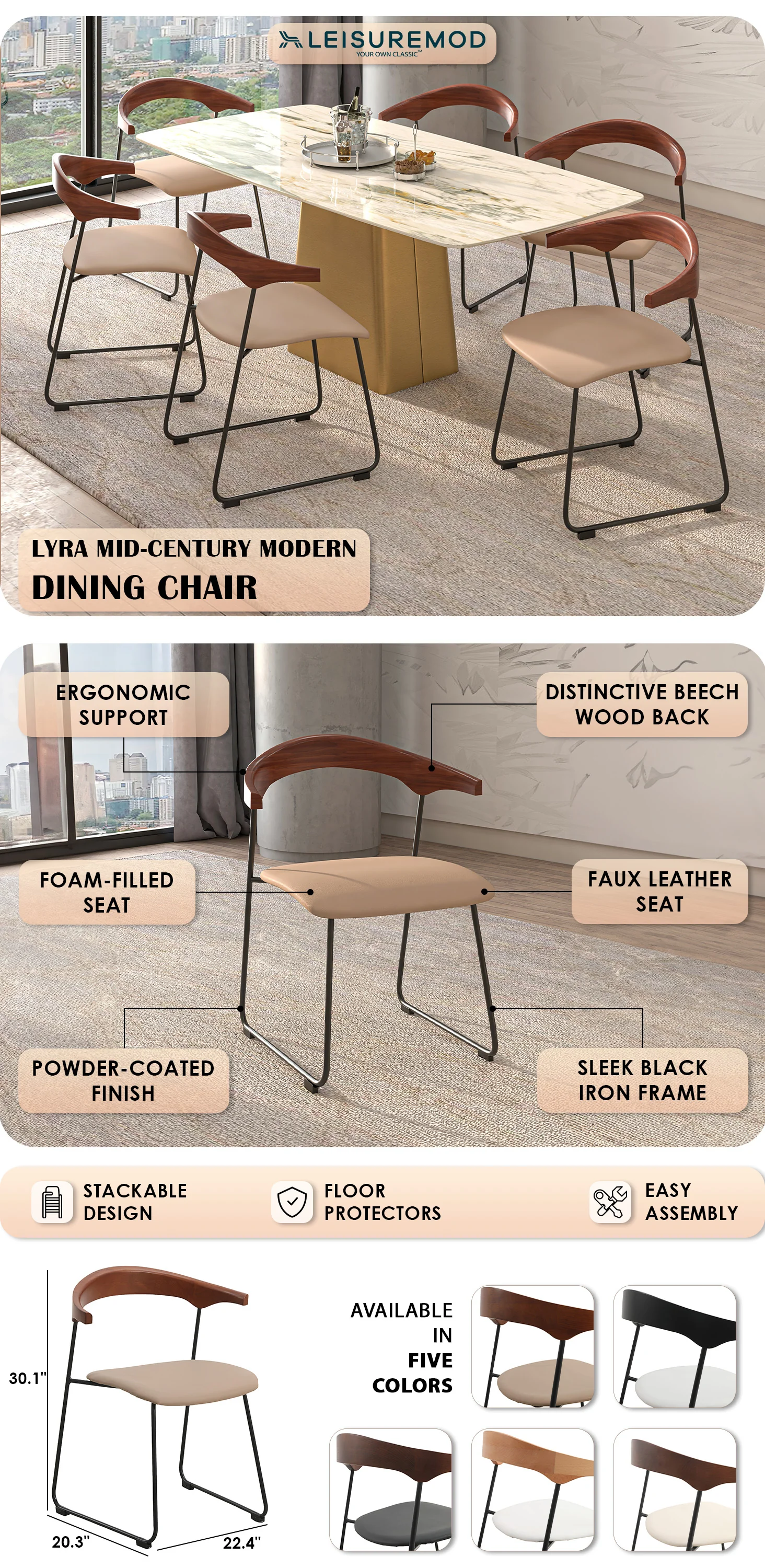 Lyra Collection Modern Chair in Dark Wood back and Taupe Seat