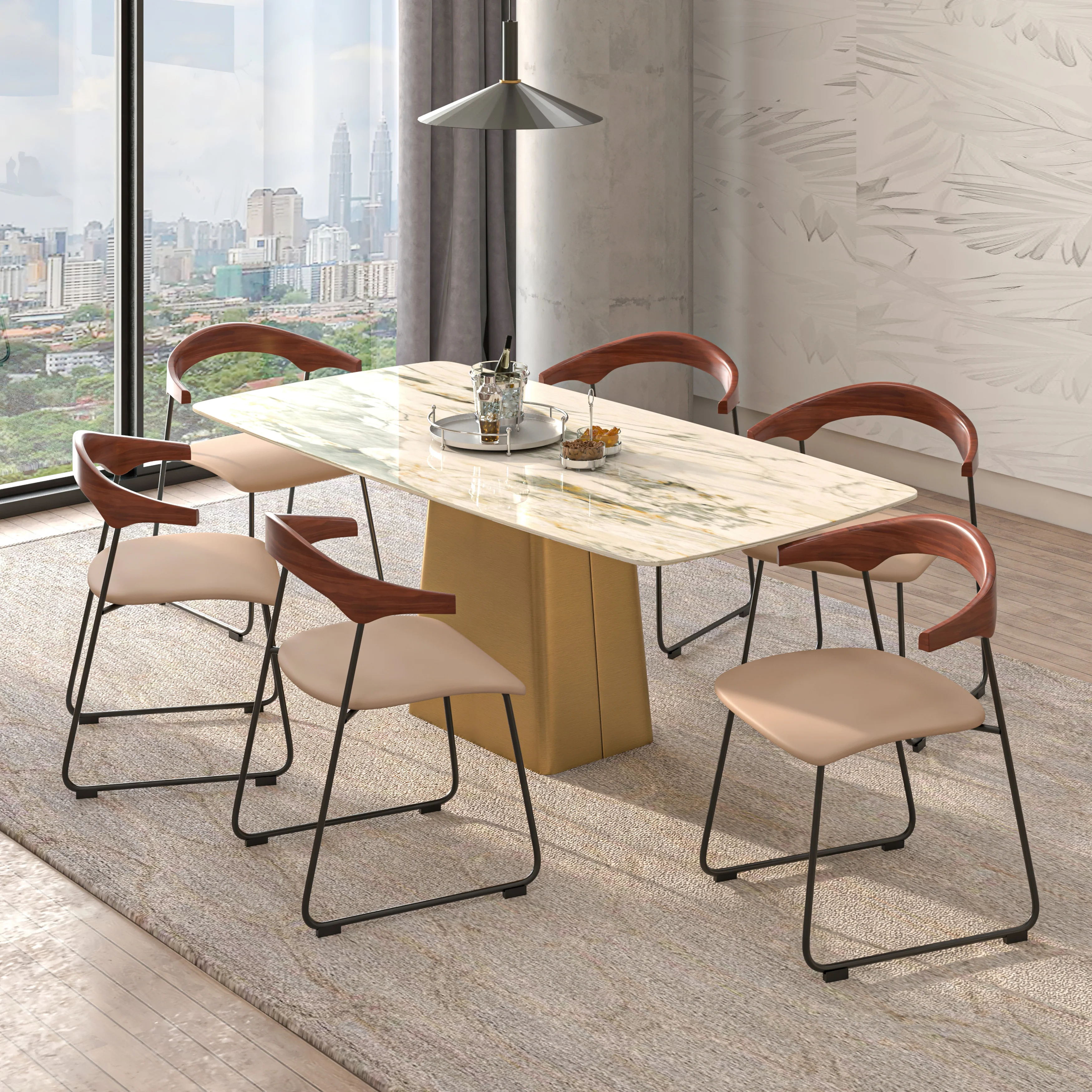 Lyra Collection Modern Chair in Dark Wood back and Taupe Seat