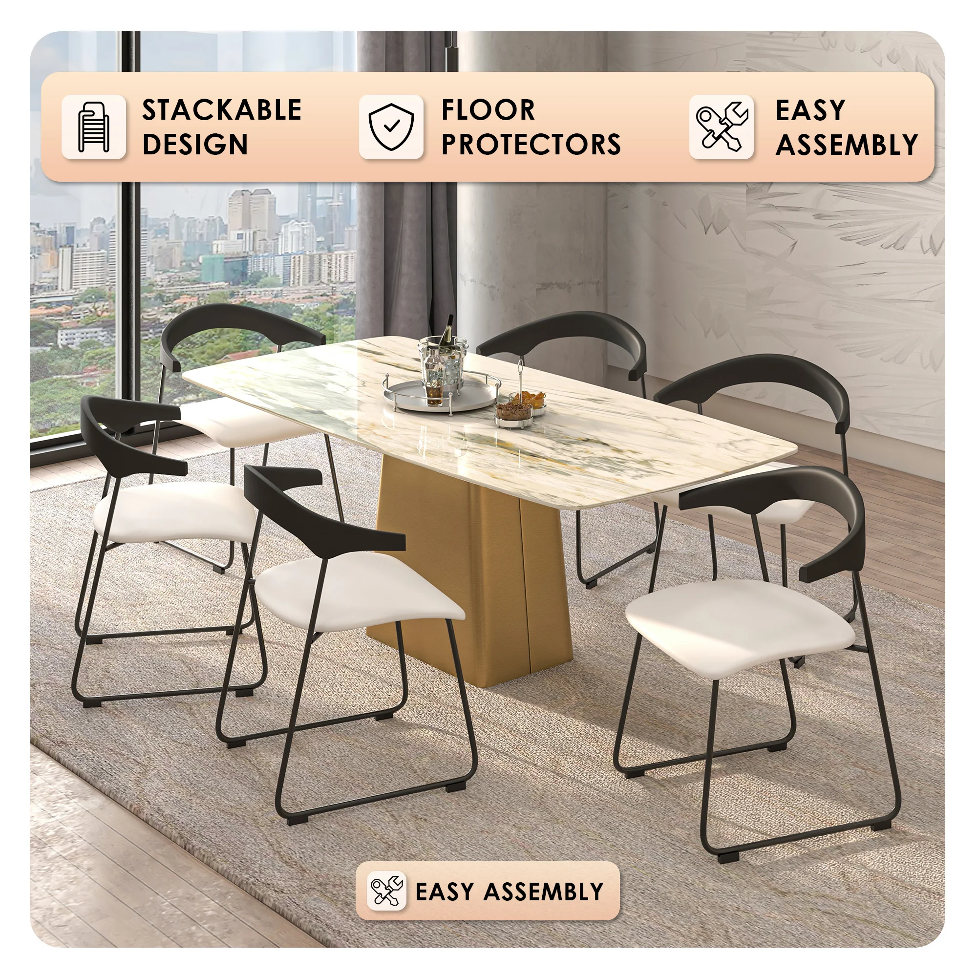 Lyra Collection Modern Chair in Black back and White Seat