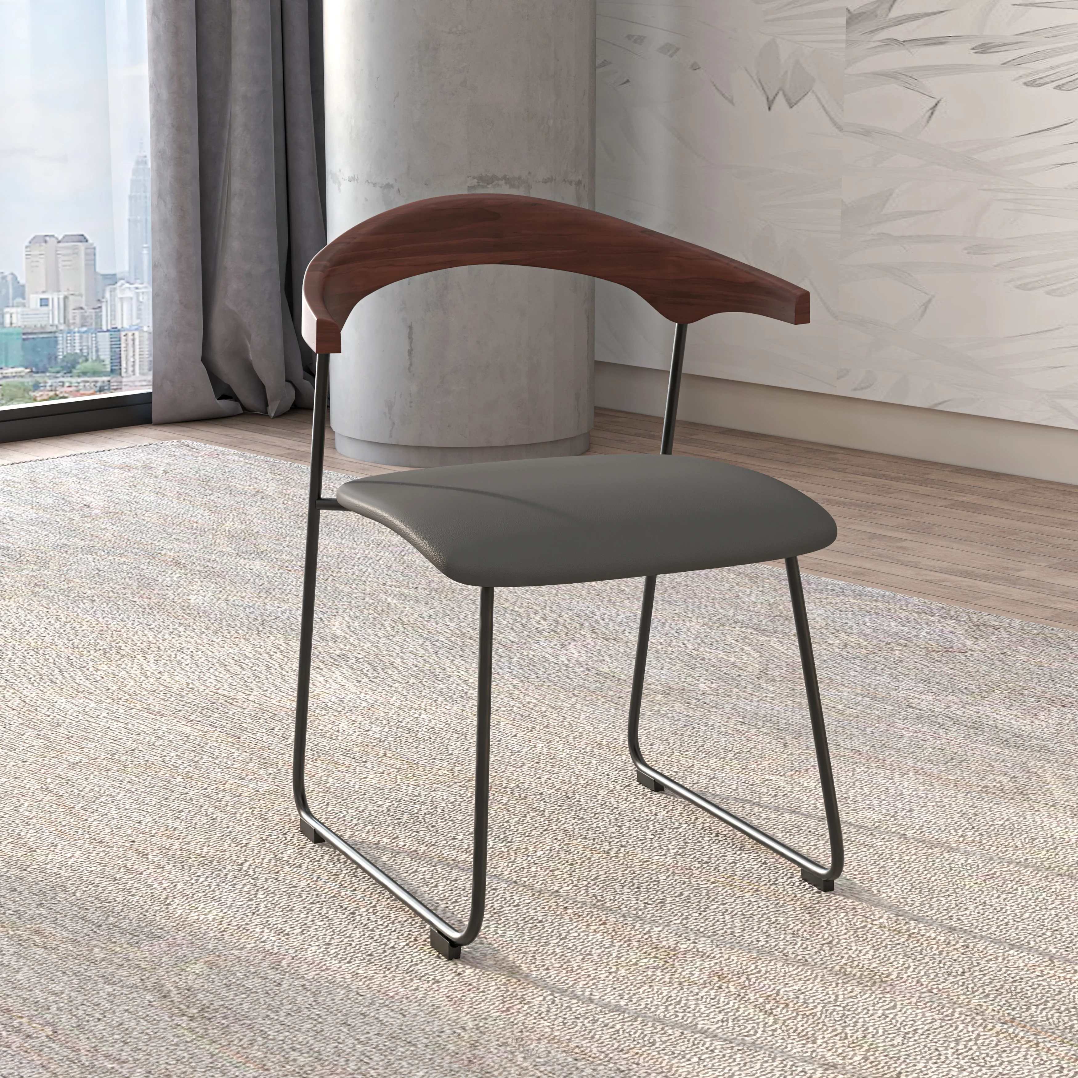 Lyra Collection Modern Chair in Black Walnut Color back and Black Seat