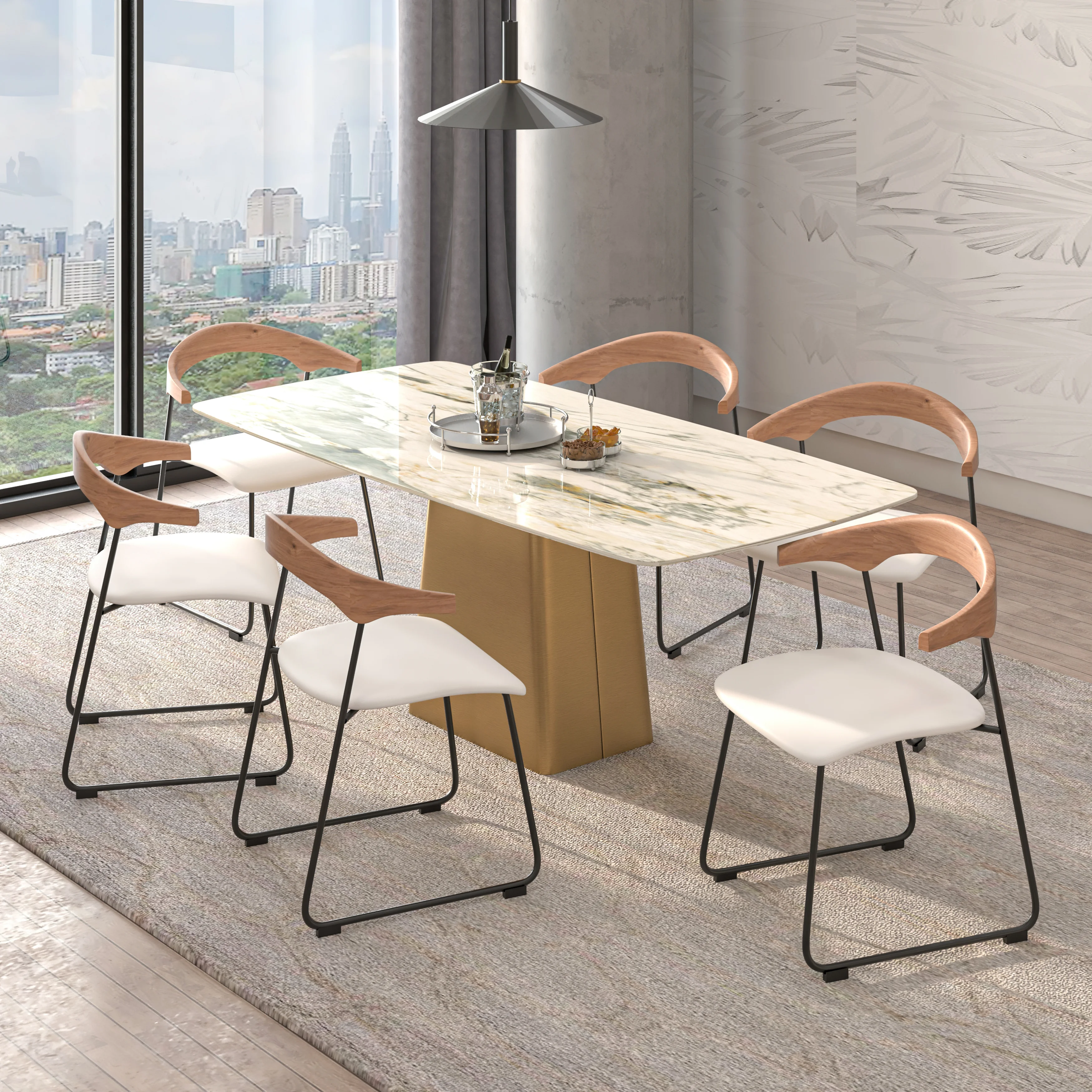 Lyra Collection Modern Chair in Natural Wood back and White Seat