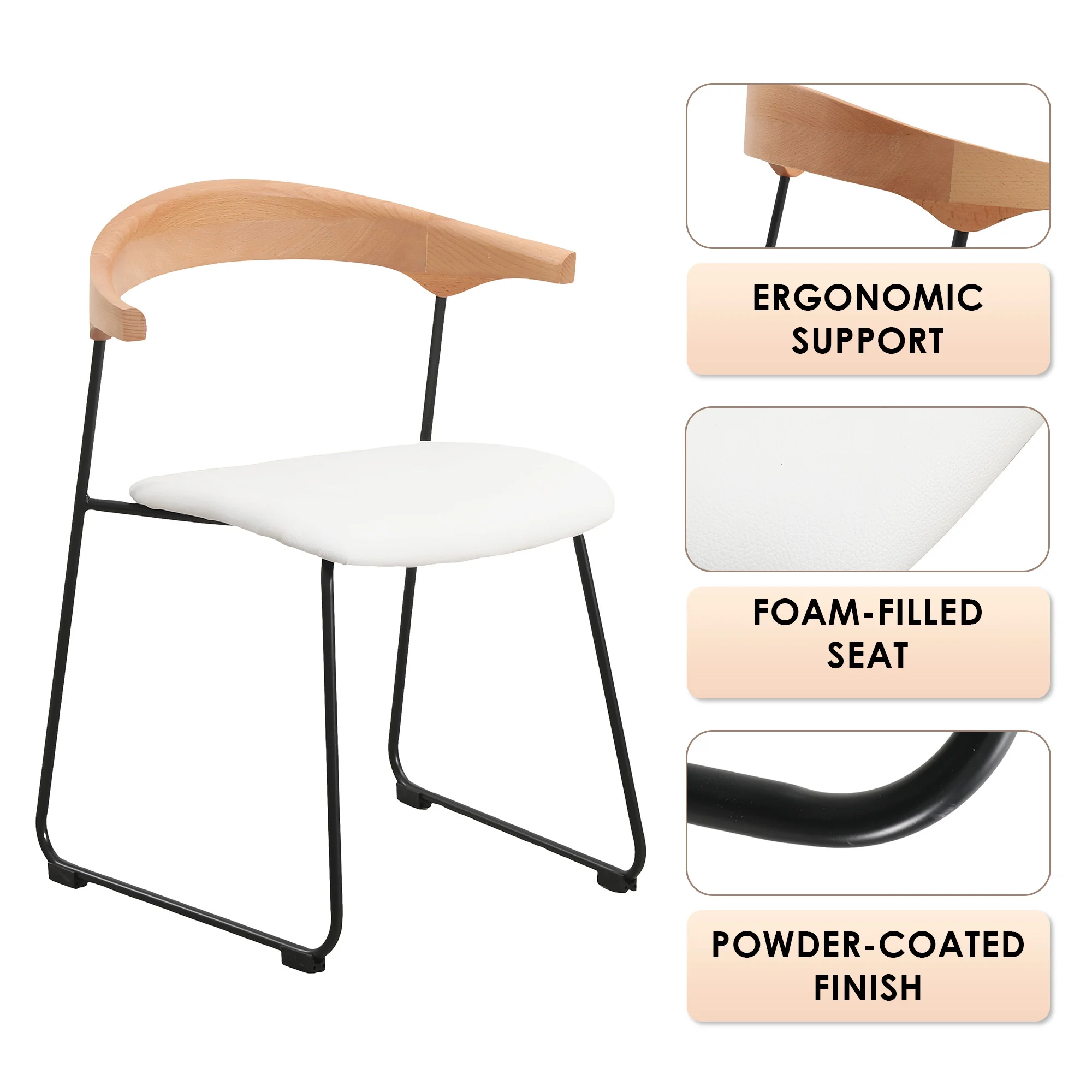 Lyra Collection Modern Chair in Natural Wood back and White Seat