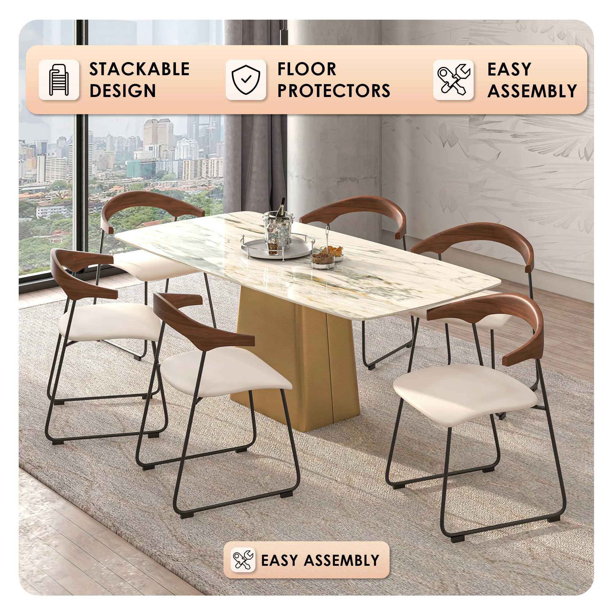 Lyra Collection Modern Chair in Walnut Color back and Taupe Seat