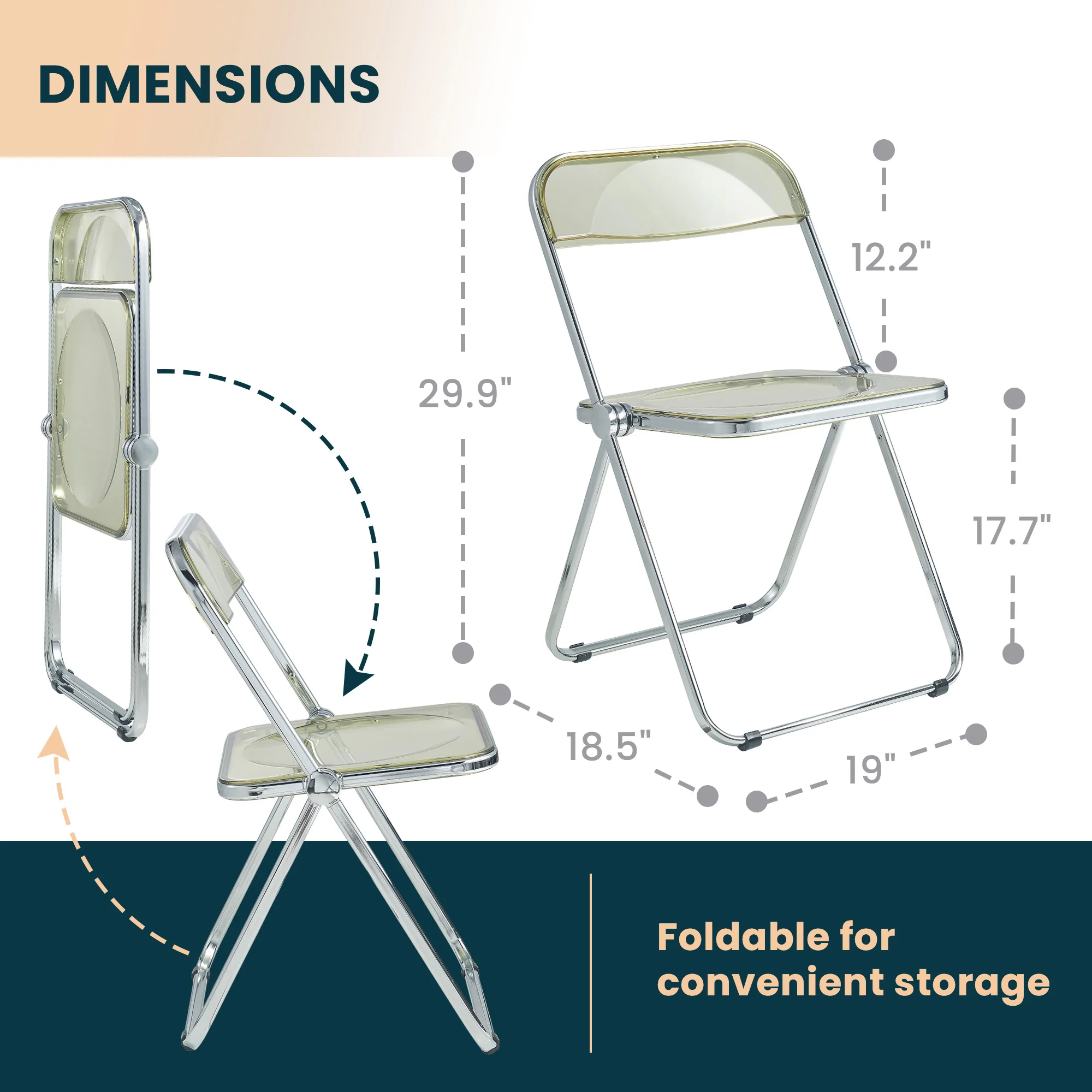 Lawrence Acrylic Folding Chair With Metal Frame, Set of 2