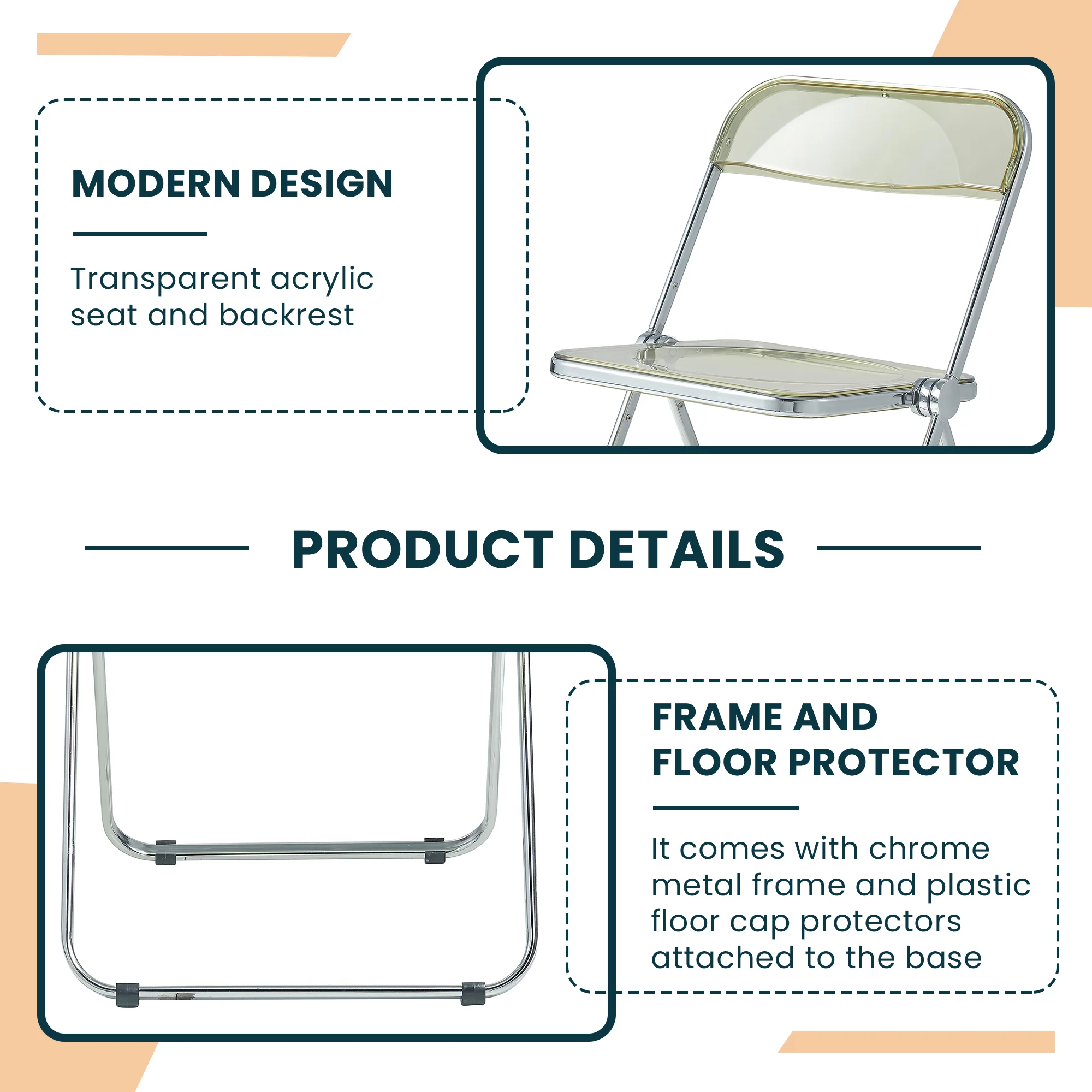 Lawrence Acrylic Folding Chair With Metal Frame, Set of 4