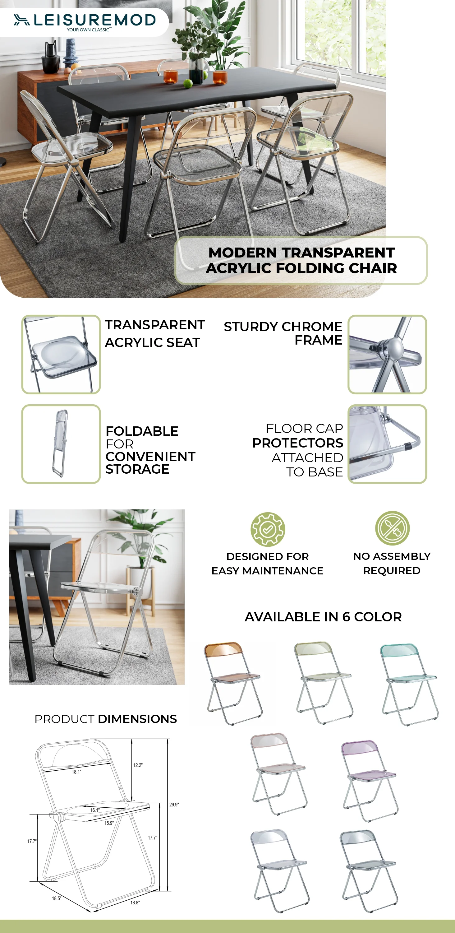 Lawrence Acrylic Folding Chair With Metal Frame