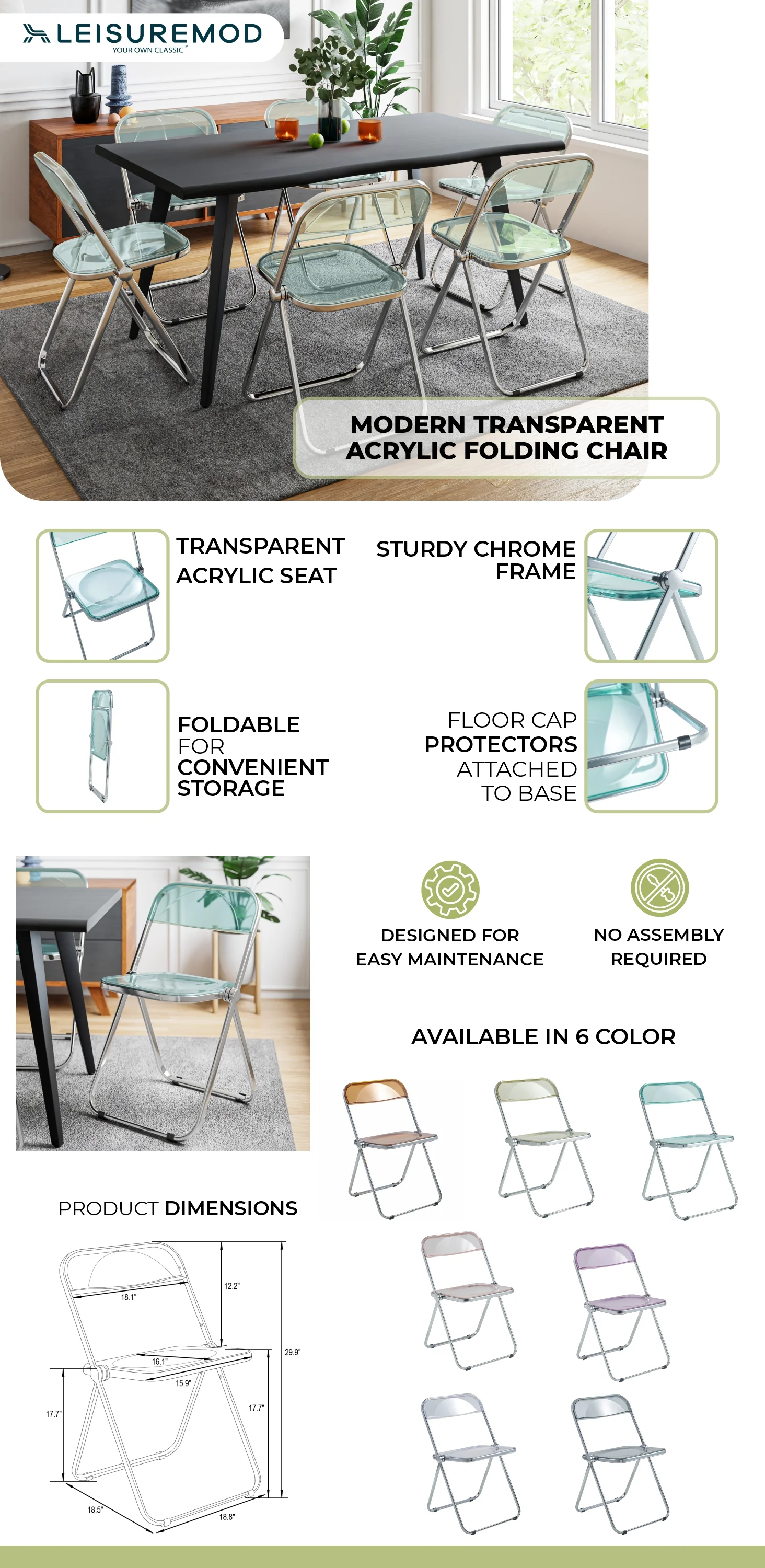 Lawrence Acrylic Folding Chair With Metal Frame