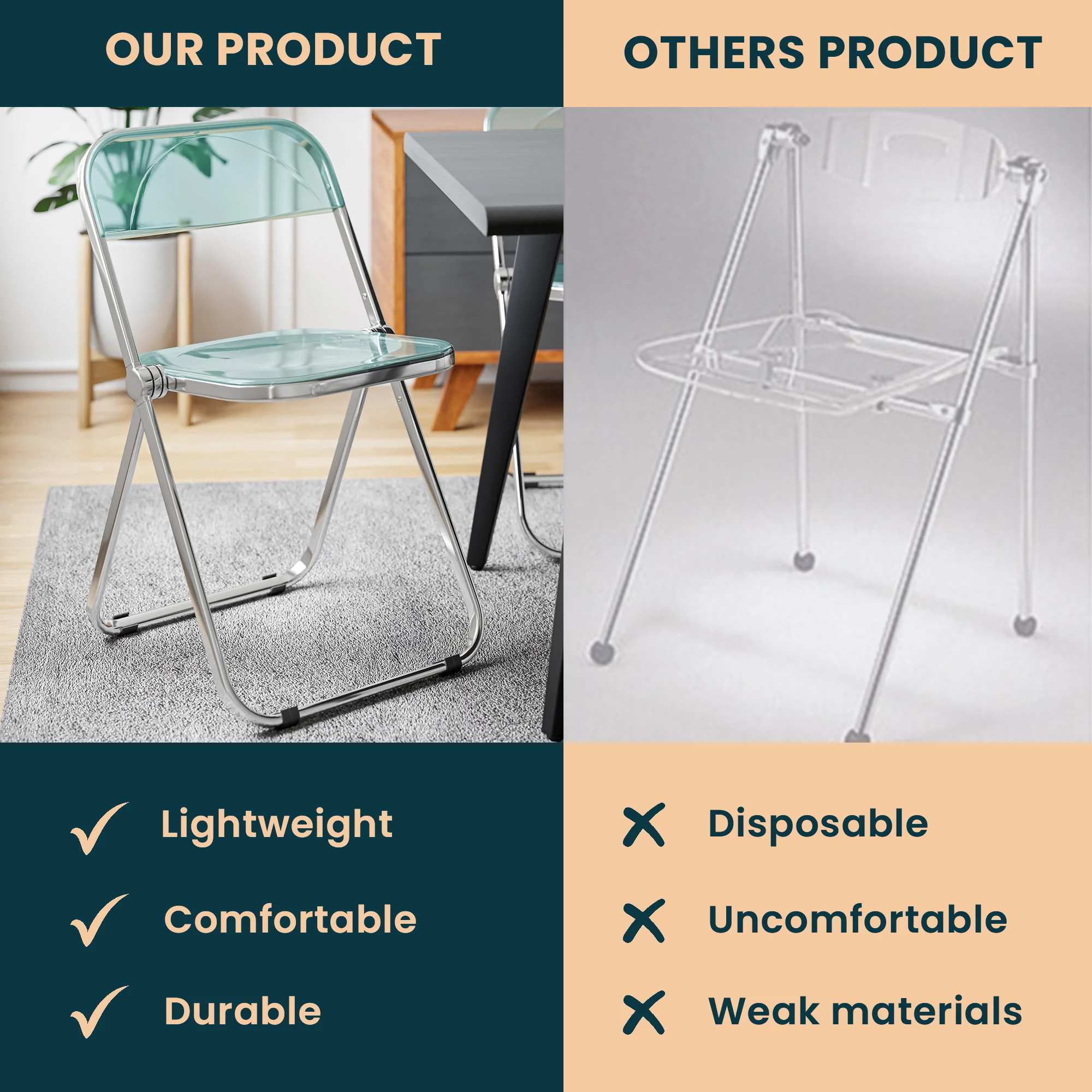 Lawrence Acrylic Folding Chair With Metal Frame