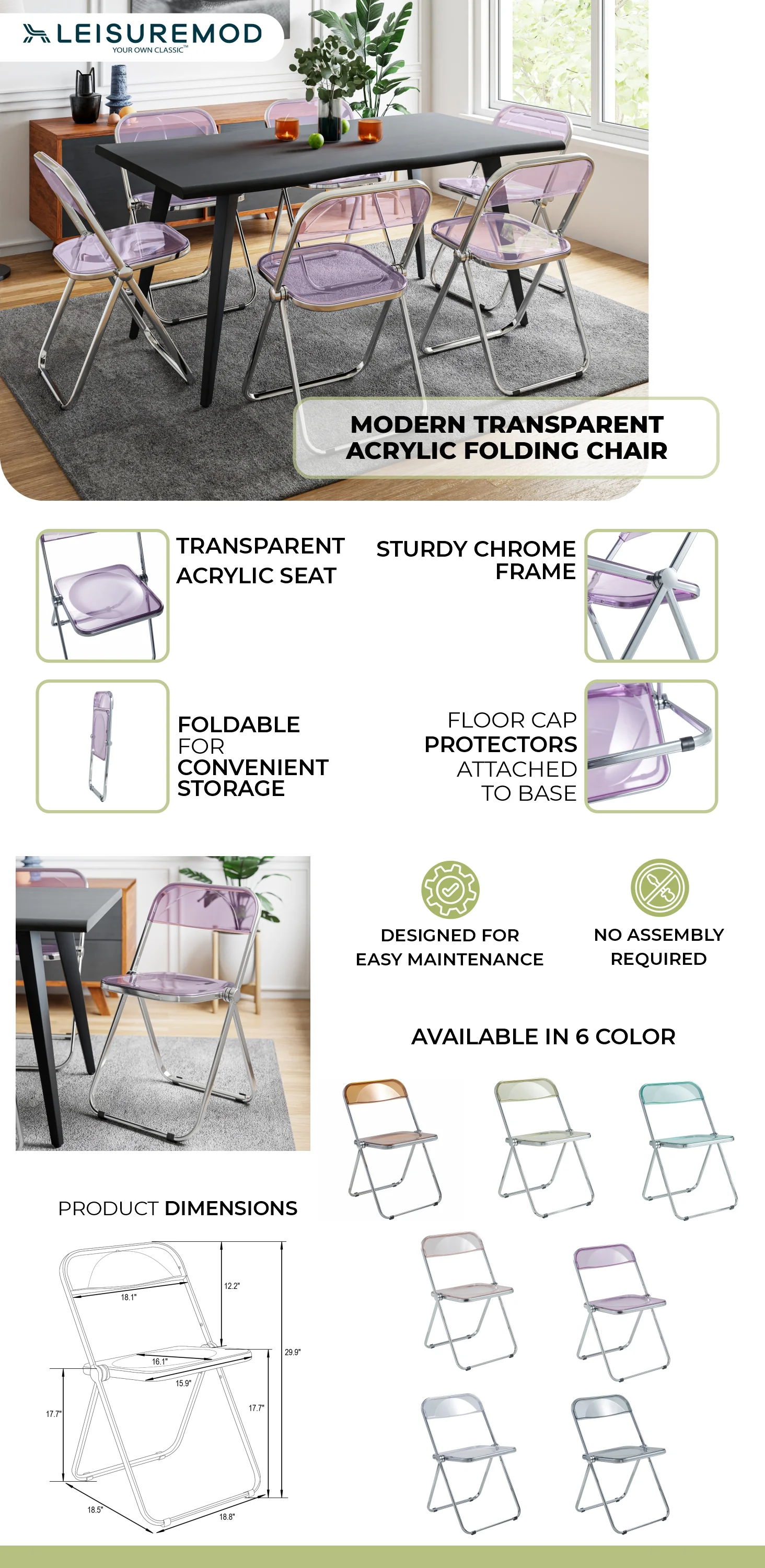 Lawrence Acrylic Folding Chair With Metal Frame