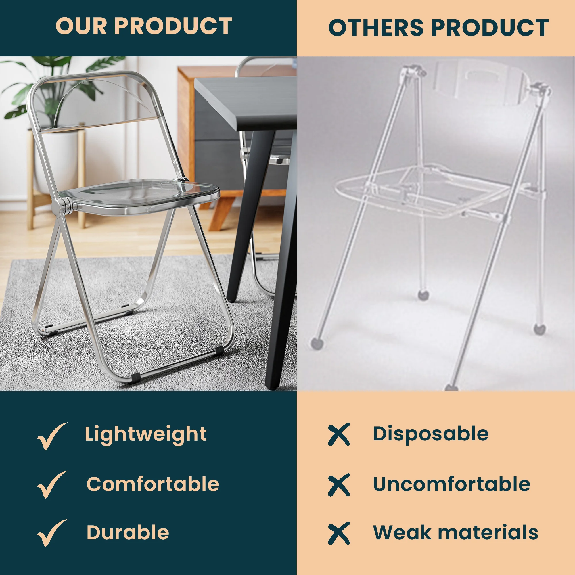 Lawrence Acrylic Folding Chair With Metal Frame