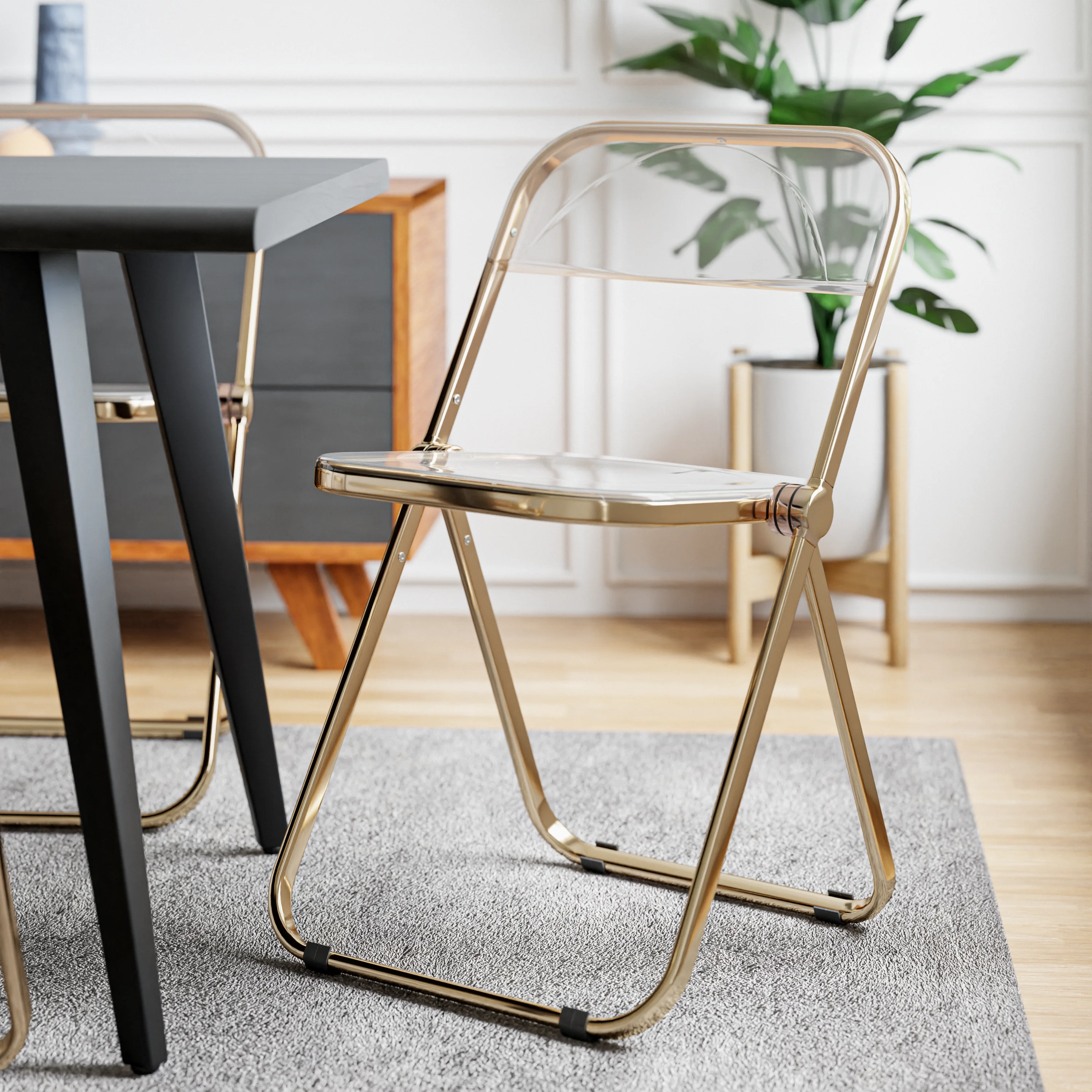 Lawrence Acrylic Folding Chair With Gold Metal Frame